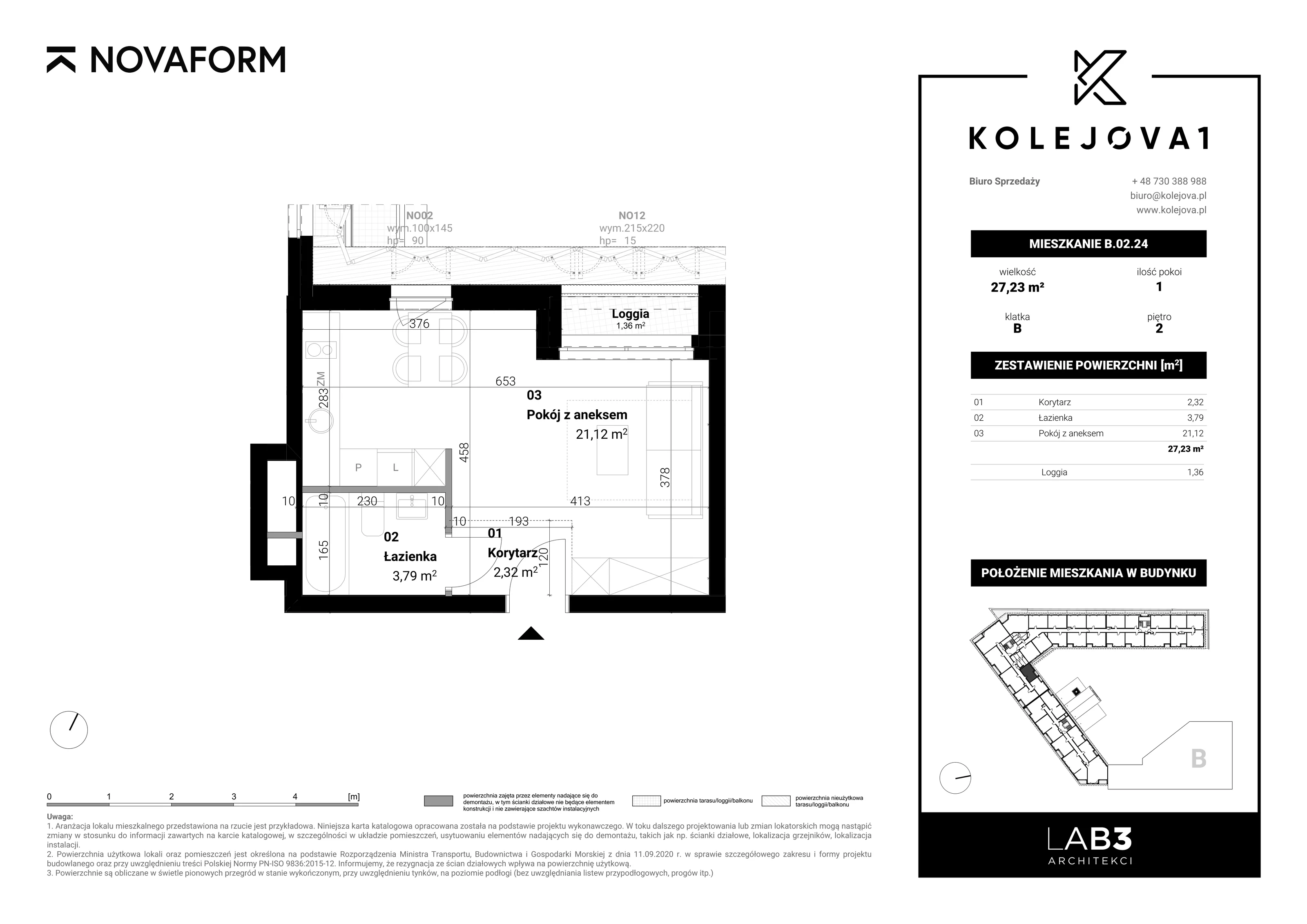 Mieszkanie 27,23 m², piętro 2, oferta nr B_02_24, Kolejova 1, Poznań, Grunwald, Łazarz, ul. Kolejowa 1/3