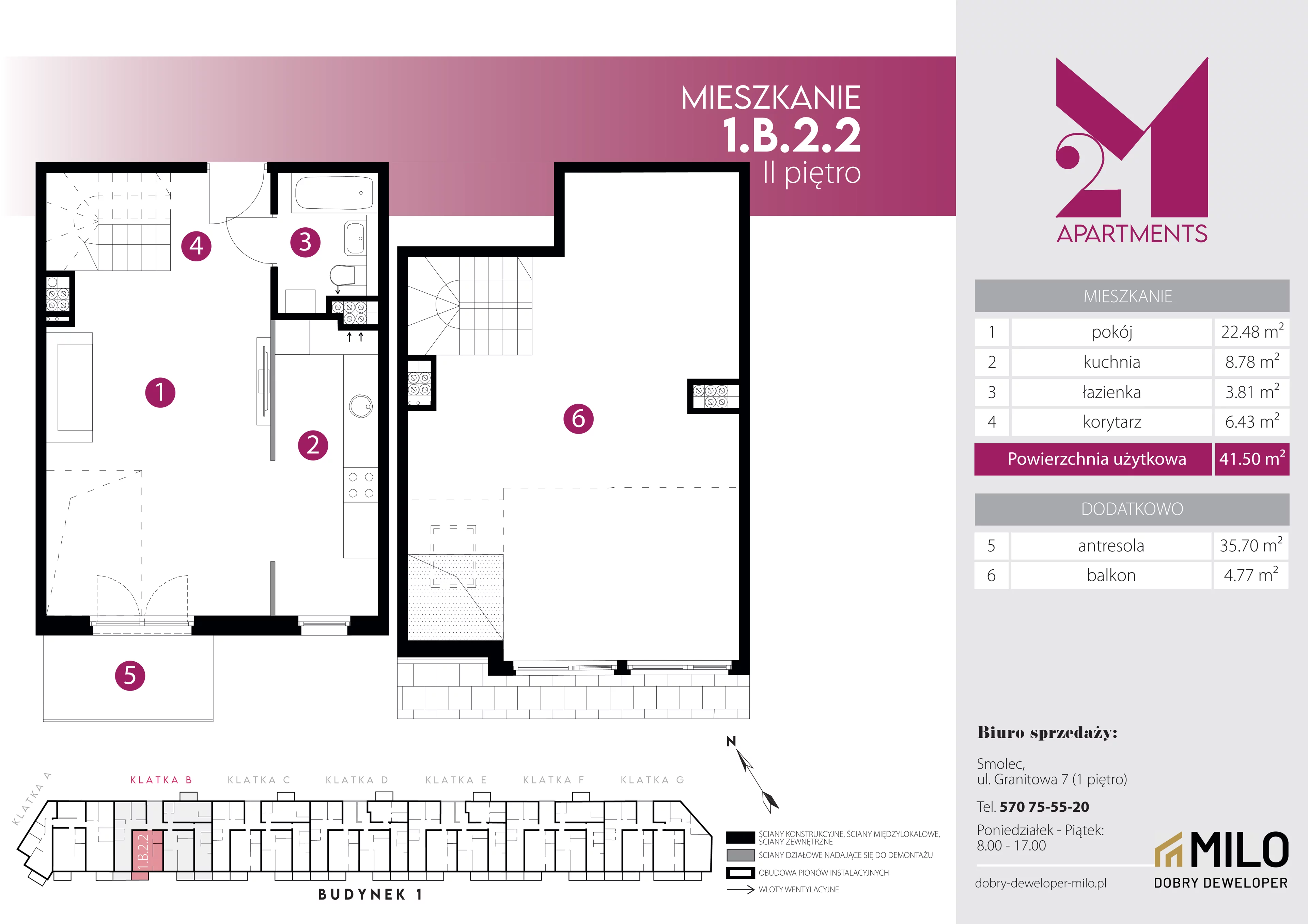 2 pokoje, mieszkanie 77,20 m², piętro 2, oferta nr 1.B.2.2, 2M Apartments Dobry Deweloper Milo Wrocław Maślice , Wrocław, Maślice, Fabryczna, ul. Zawidowska