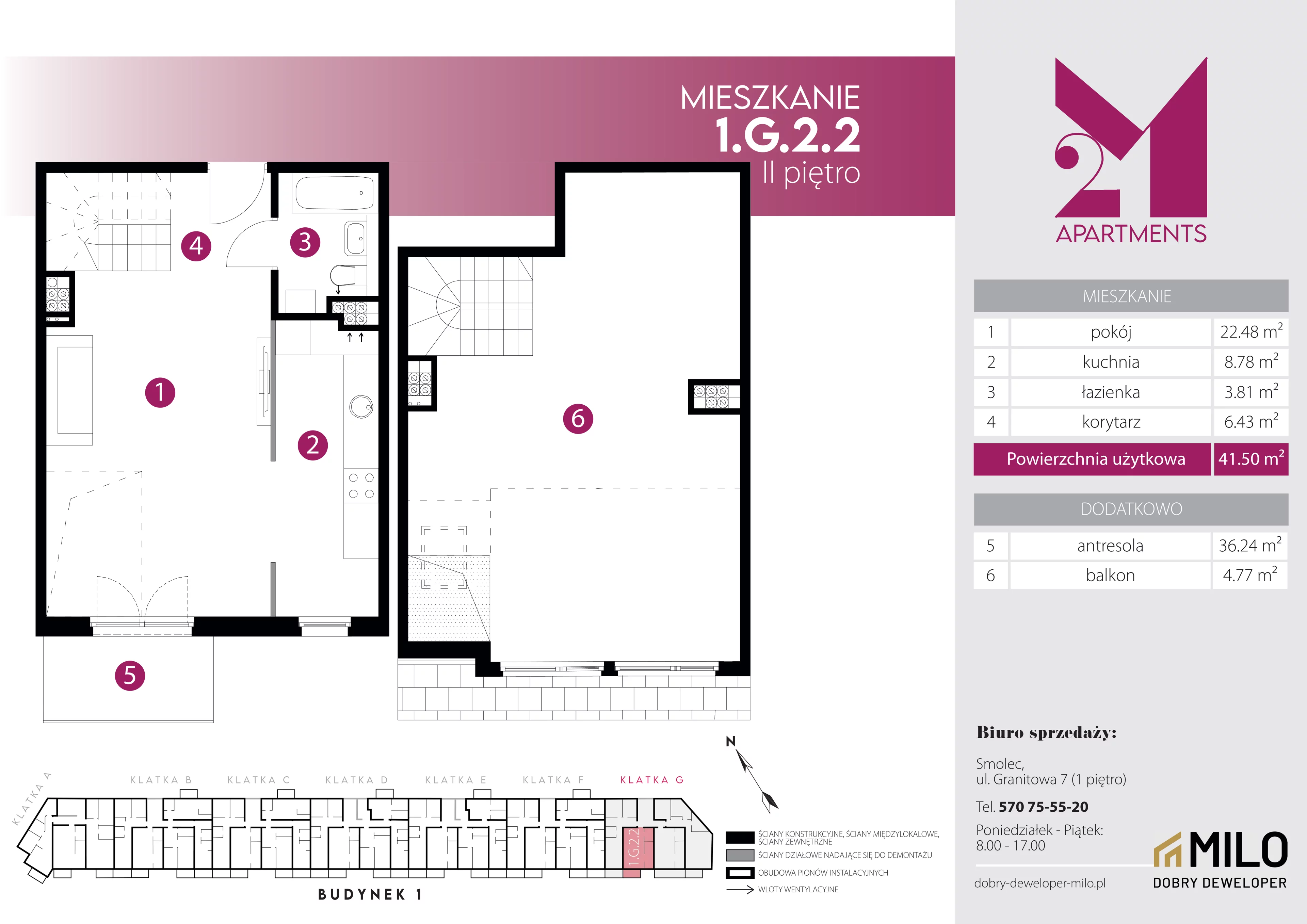 2 pokoje, mieszkanie 77,74 m², piętro 2, oferta nr 1.G.2.2, 2M Apartments Dobry Deweloper Milo Wrocław Maślice , Wrocław, Maślice, Fabryczna, ul. Zawidowska