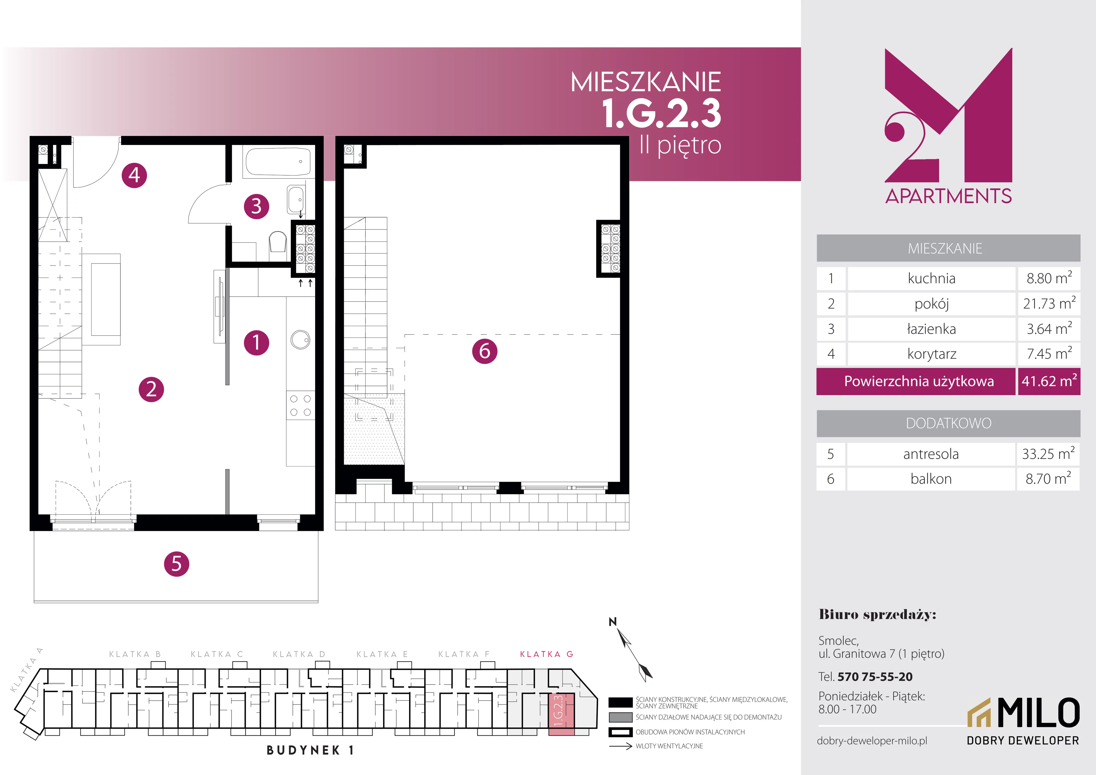 2 pokoje, mieszkanie 74,87 m², piętro 2, oferta nr 1.G.2.3, 2M Apartments Dobry Deweloper Milo Wrocław Maślice , Wrocław, Maślice, Fabryczna, ul. Zawidowska