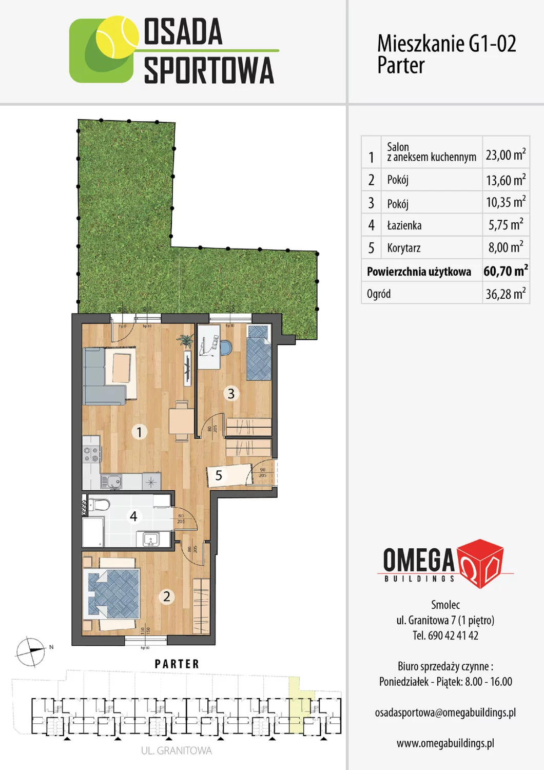 3 pokoje, mieszkanie 60,70 m², parter, oferta nr G1-02, Smolec pod Wrocławiem Dobry Deweloper Milo, Smolec, ul. Granitowa 52-62