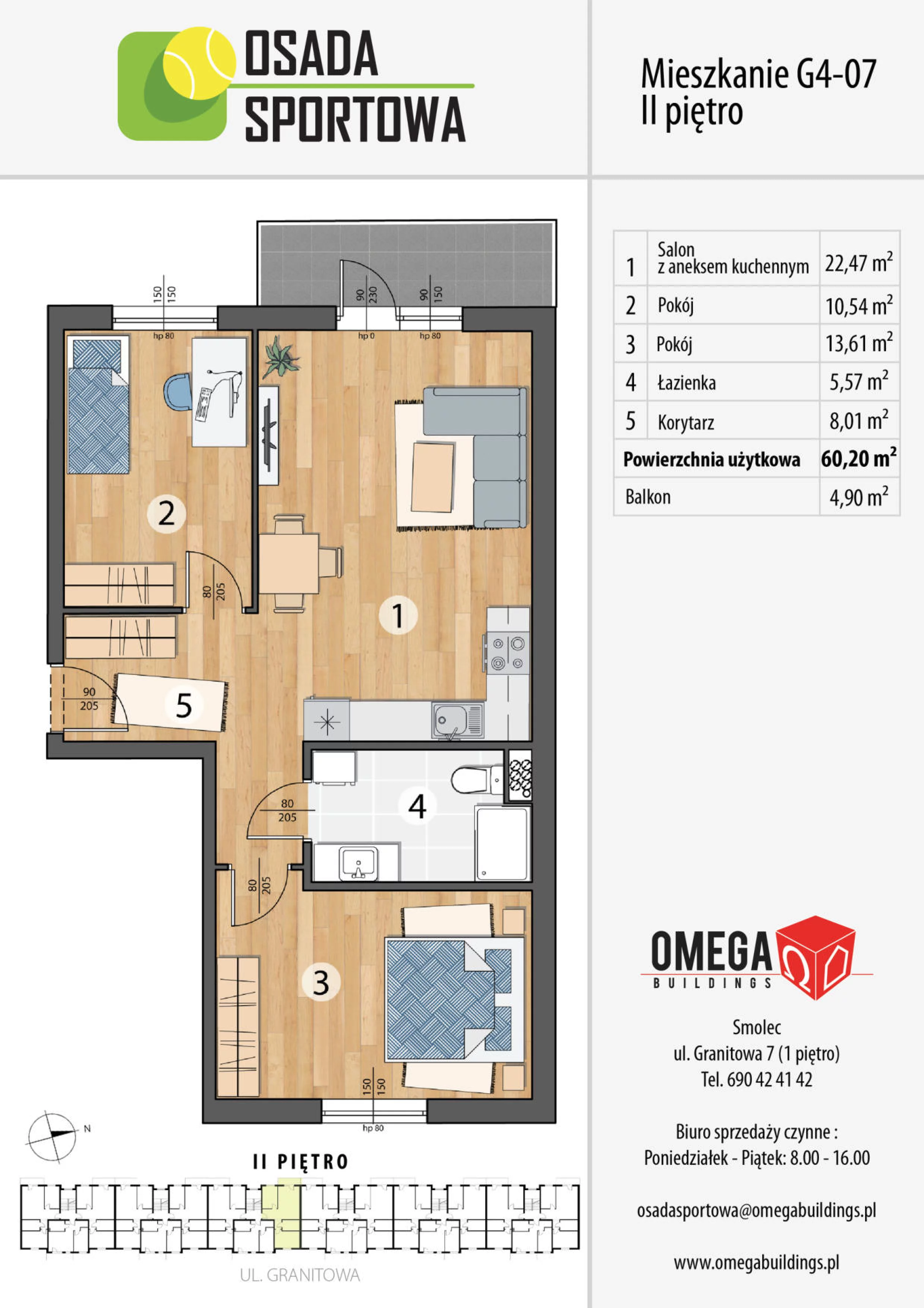 3 pokoje, mieszkanie 60,20 m², piętro 2, oferta nr G4-07, Smolec pod Wrocławiem Dobry Deweloper Milo, Smolec, ul. Granitowa 52-62