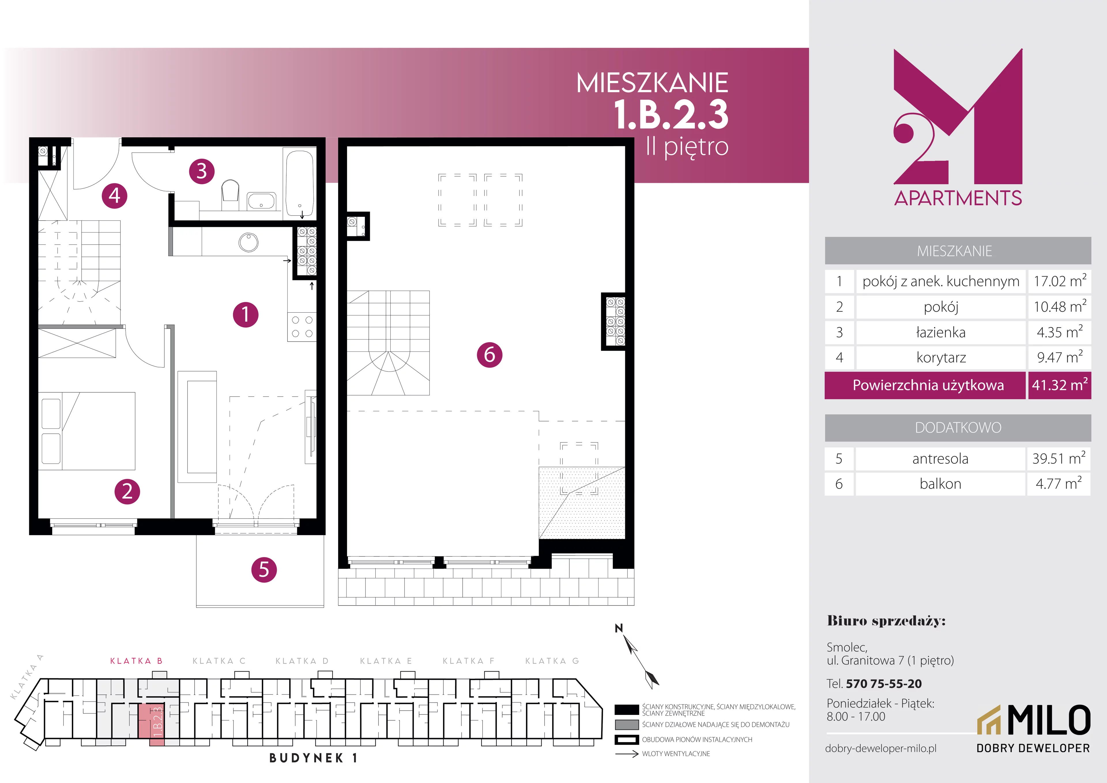 3 pokoje, mieszkanie 80,83 m², piętro 2, oferta nr 1.B.2.3, 2M Apartments Dobry Deweloper Milo Wrocław Maślice , Wrocław, Maślice, Fabryczna, ul. Zawidowska
