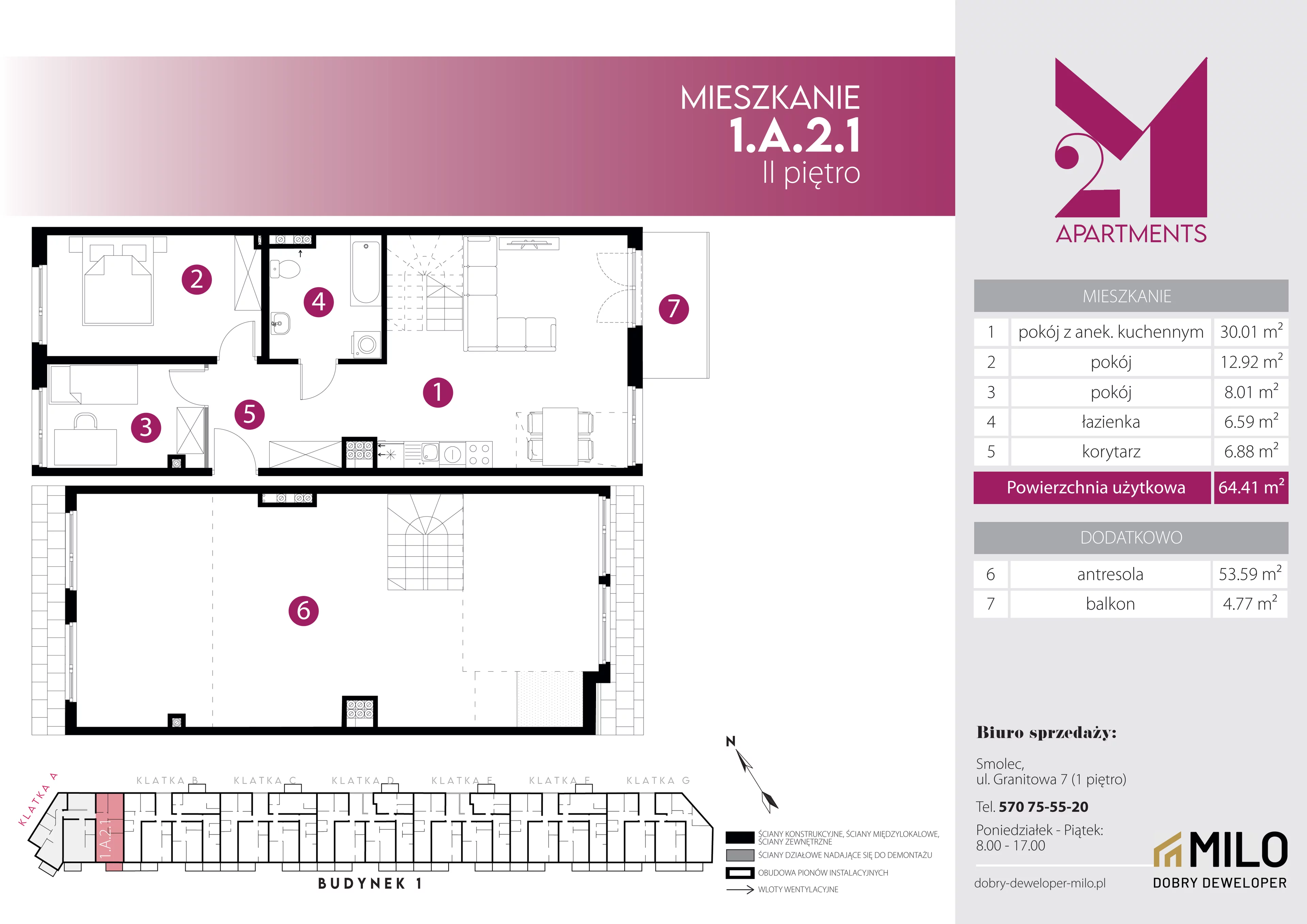 4 pokoje, mieszkanie 118,04 m², piętro 2, oferta nr 1.A.2.1, 2M Apartments Dobry Deweloper Milo Wrocław Maślice , Wrocław, Maślice, Fabryczna, ul. Zawidowska