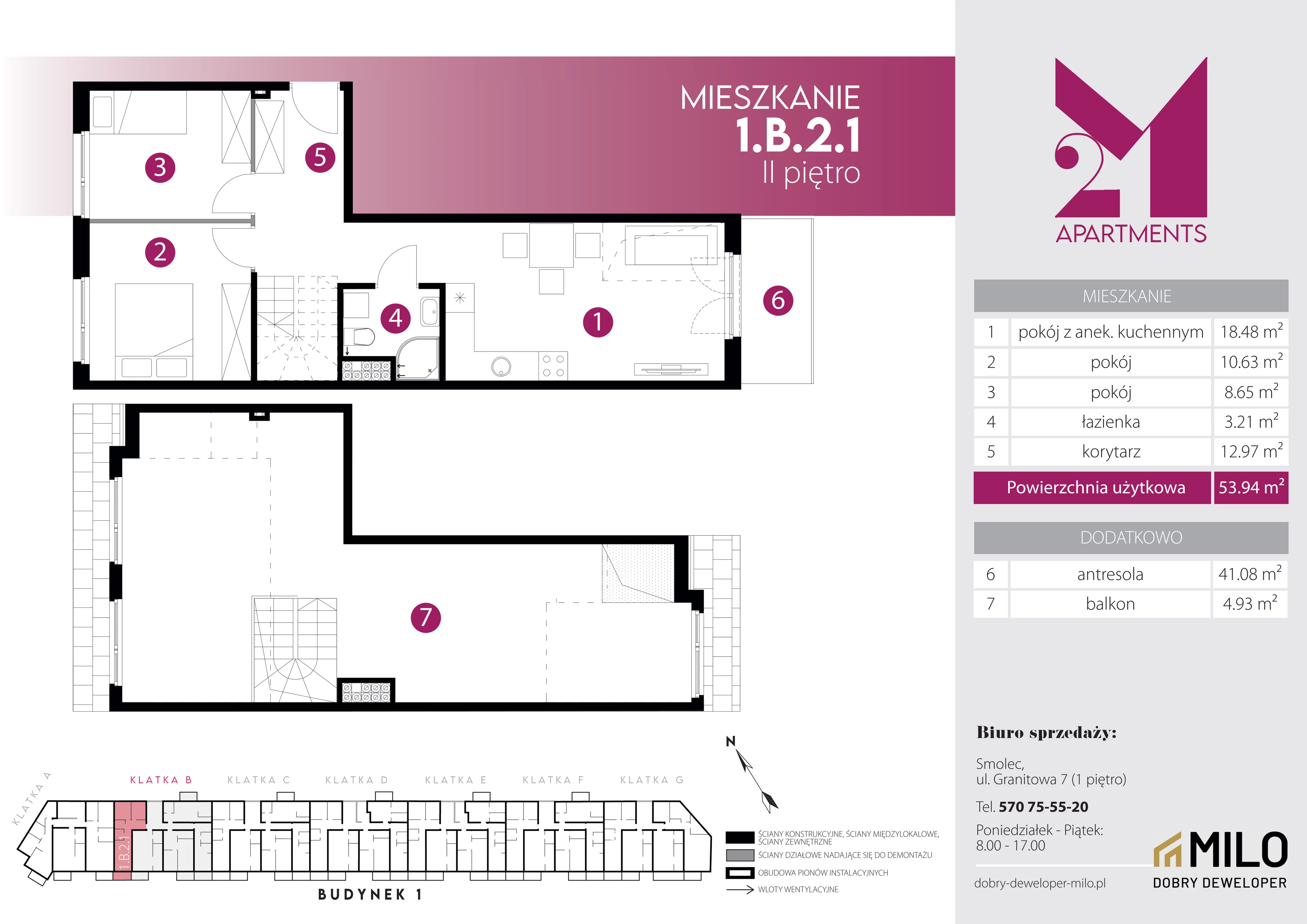 4 pokoje, mieszkanie 95,02 m², piętro 2, oferta nr 1.B.2.1, 2M Apartments Dobry Deweloper Milo Wrocław Maślice , Wrocław, Maślice, Fabryczna, ul. Zawidowska