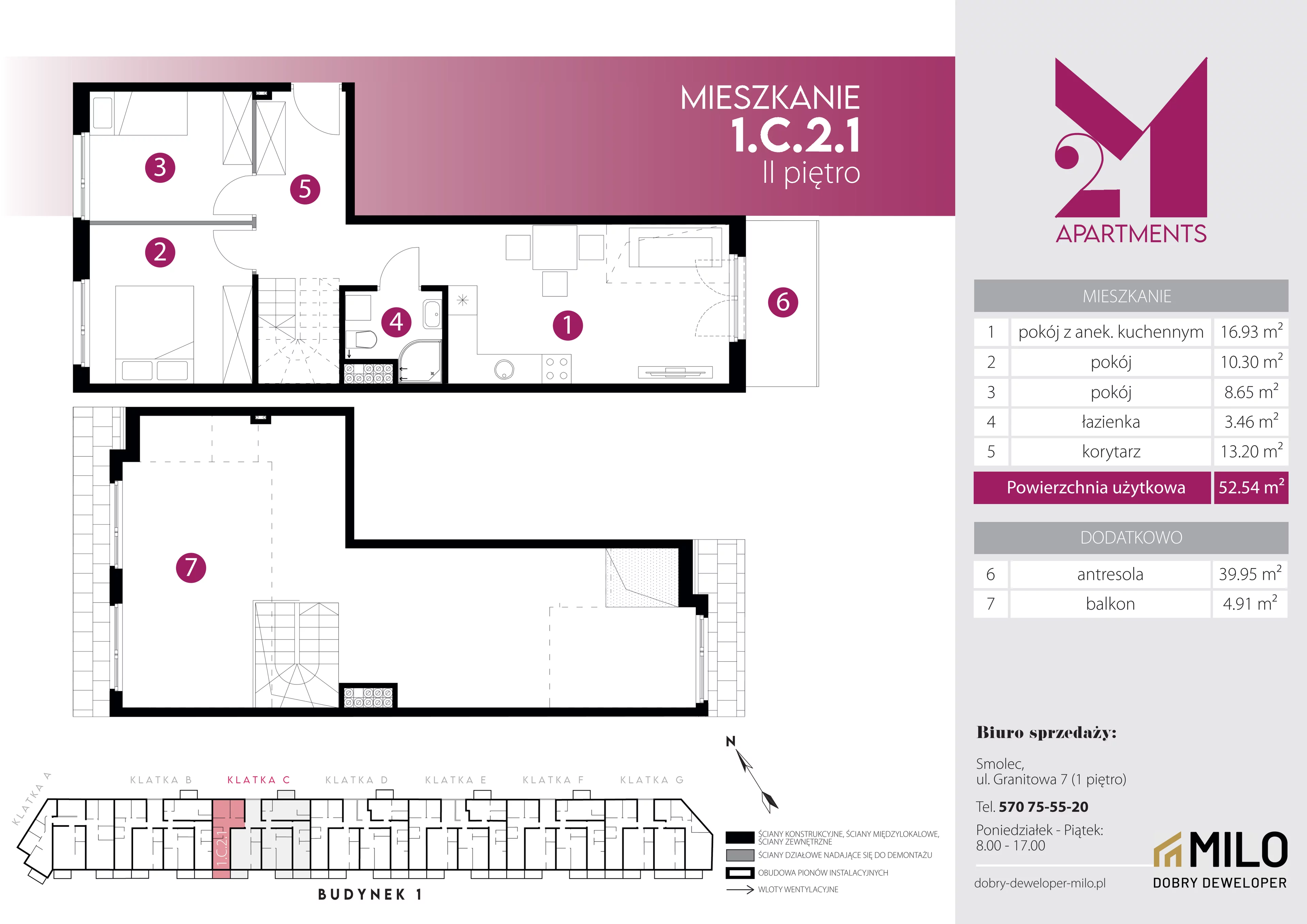 4 pokoje, mieszkanie 92,49 m², piętro 2, oferta nr 1.C.2.1, 2M Apartments Dobry Deweloper Milo Wrocław Maślice , Wrocław, Maślice, Fabryczna, ul. Zawidowska