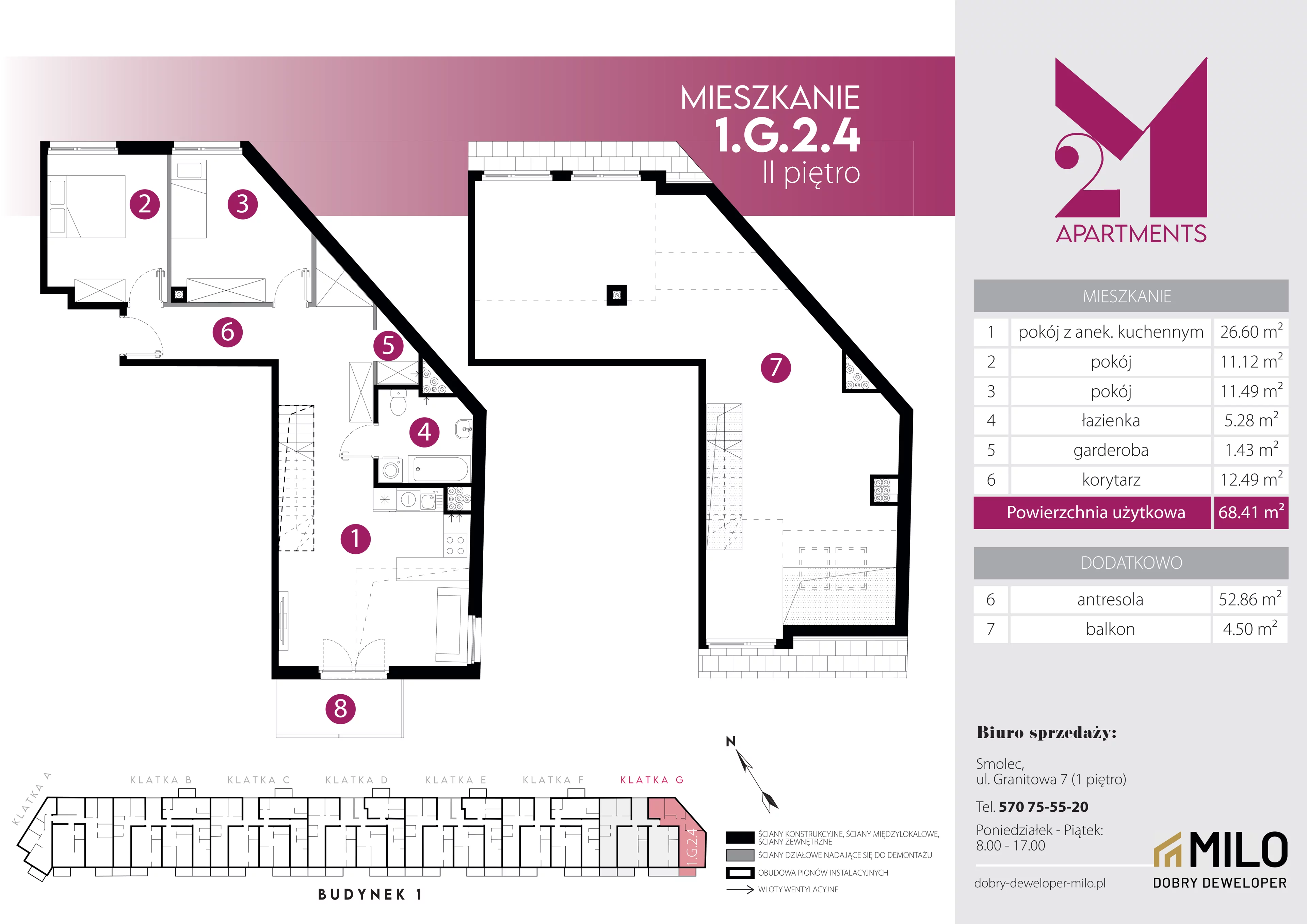 4 pokoje, mieszkanie 121,27 m², piętro 2, oferta nr 1.G.2.4, 2M Apartments Dobry Deweloper Milo Wrocław Maślice , Wrocław, Maślice, Fabryczna, ul. Zawidowska