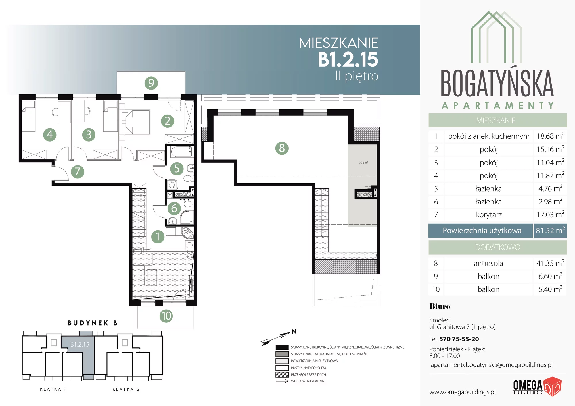 Mieszkanie 130,59 m², piętro 2, oferta nr B1.2.15, Bogatyńska Apartamenty, Wrocław, Maślice, Fabryczna, ul. Bogatyńska