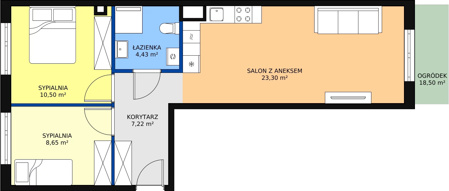 Zalety mieszkania 54.25 m², 2.B.0.4