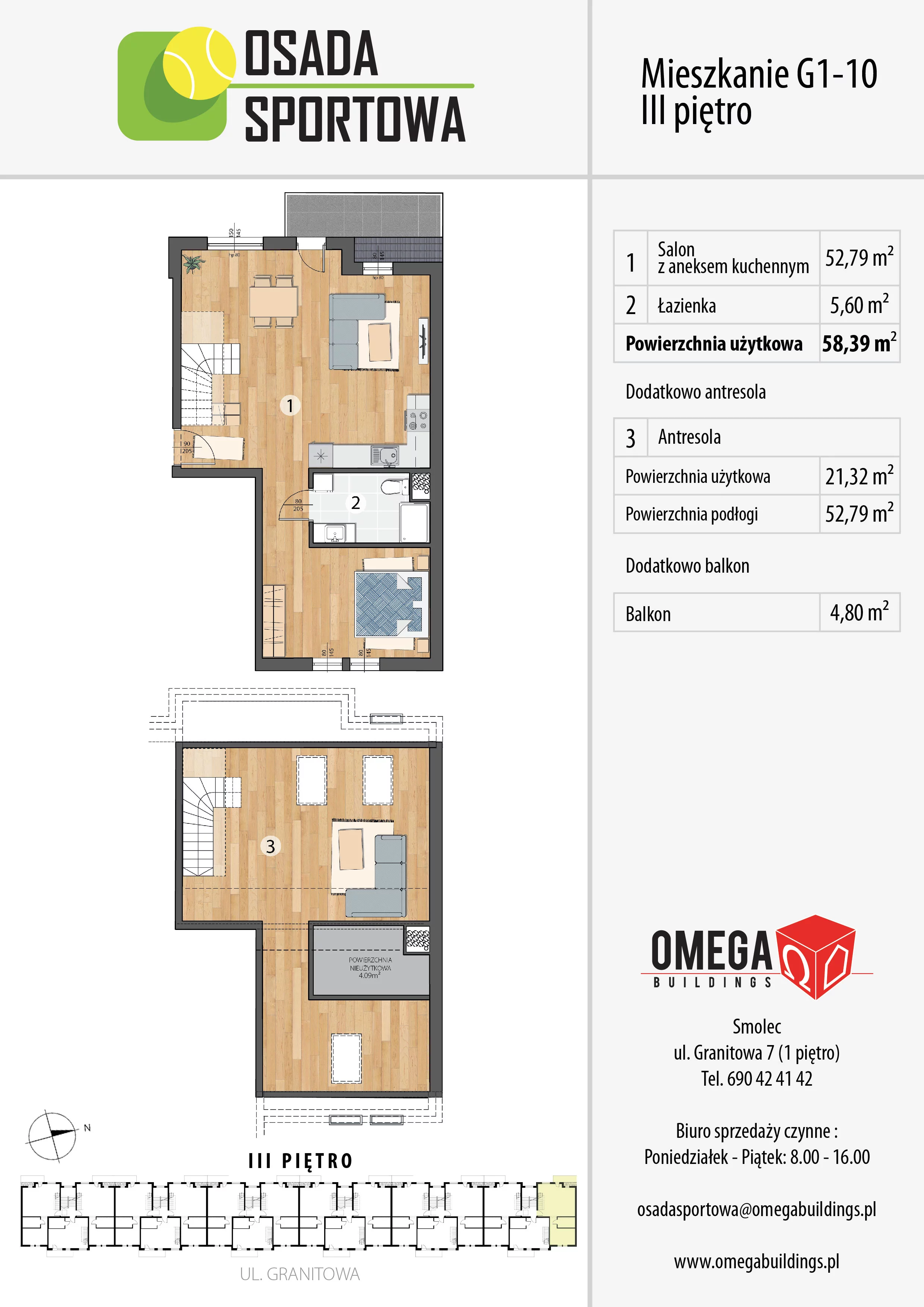 Mieszkanie 79,71 m², piętro 3, oferta nr G1-10, Osada Sportowa Budynek G, Smolec, ul. Granitowa 52-62