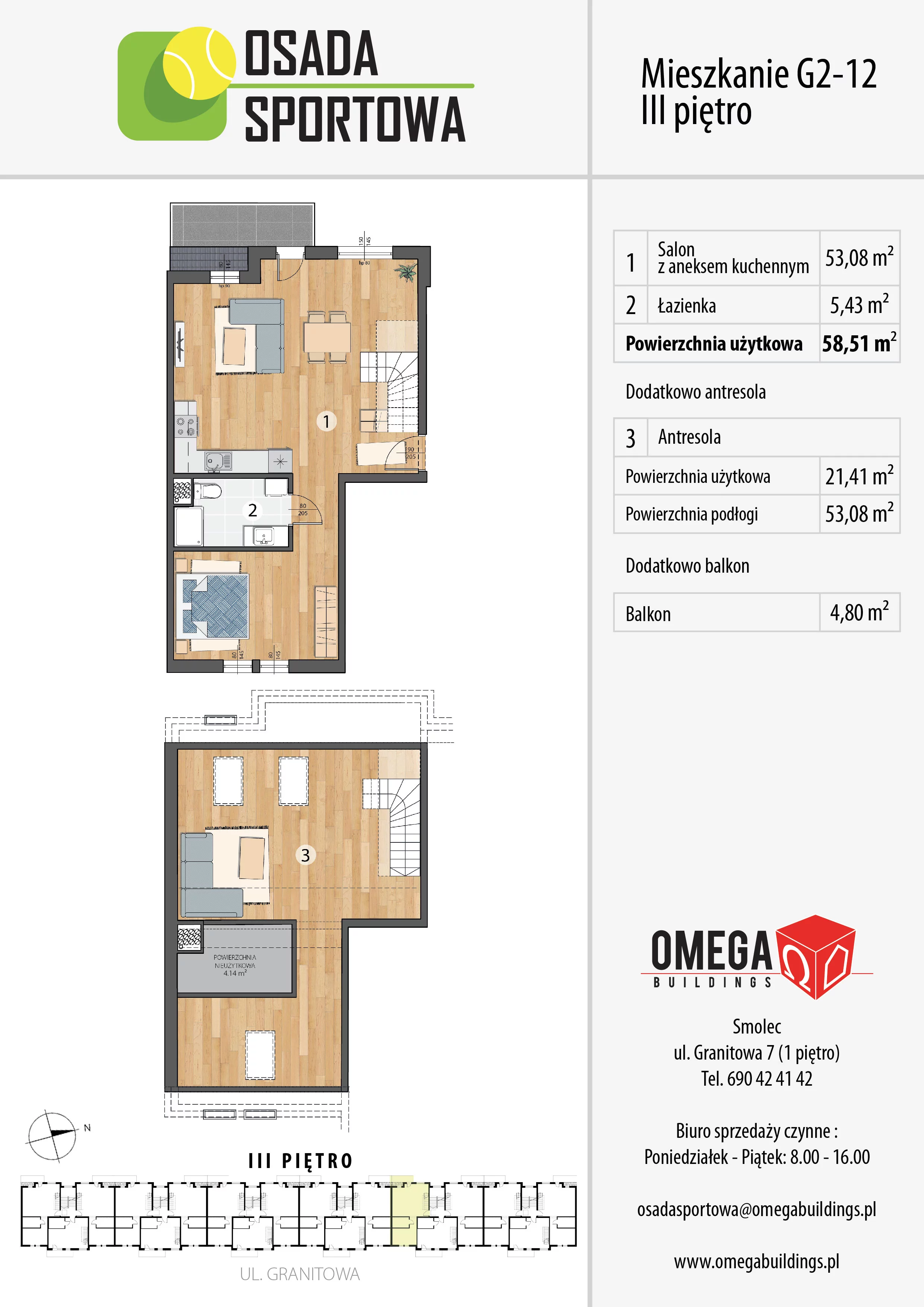 Mieszkanie 79,72 m², piętro 3, oferta nr G2-12, Osada Sportowa Budynek G, Smolec, ul. Granitowa 52-62