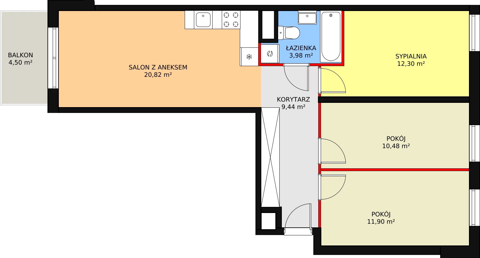 Mieszkanie 68,92 m², piętro 1, oferta nr B 10-10, Osiedle Jaśmin, Wrocław, Psie Pole-Zawidawie, Psie Pole, ul. Grodzieńska