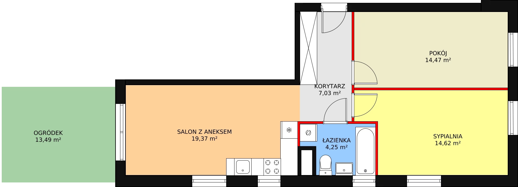 Mieszkanie 59,74 m², parter, oferta nr B 5-1, Osiedle Jaśmin, Wrocław, Psie Pole-Zawidawie, Psie Pole, ul. Grodzieńska