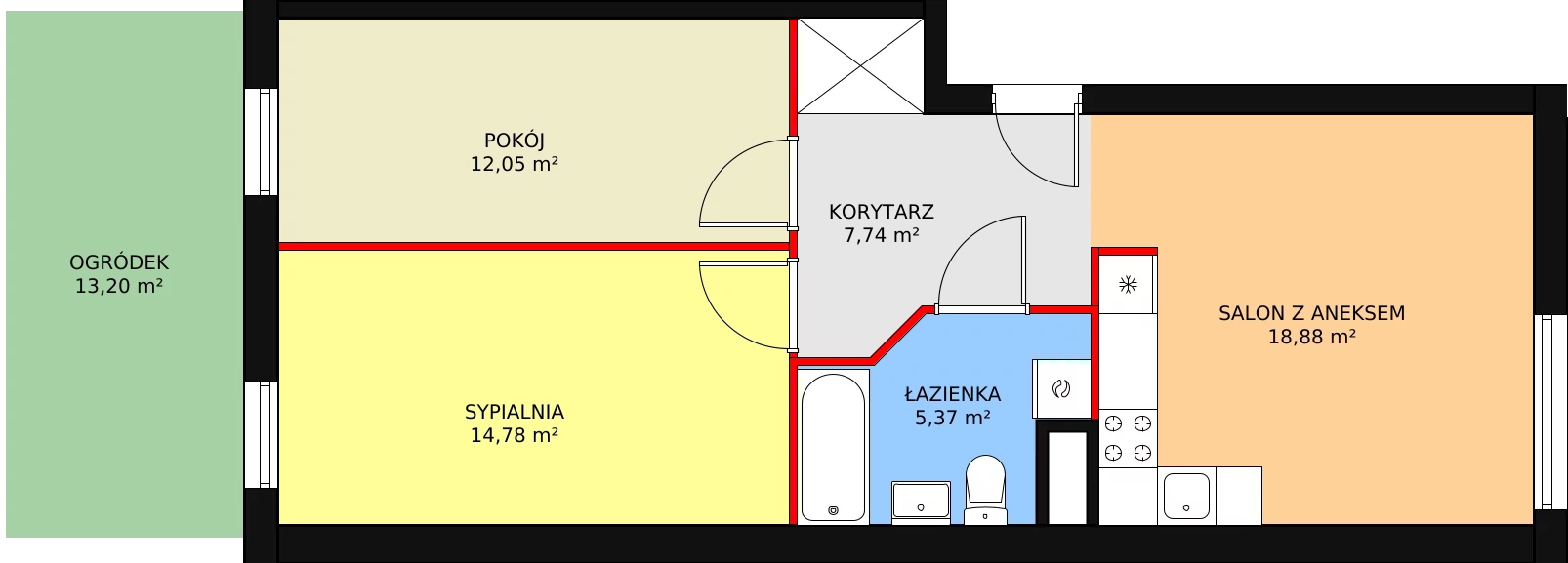 Mieszkanie 58,82 m², parter, oferta nr B 9-1, Osiedle Jaśmin, Wrocław, Psie Pole-Zawidawie, Psie Pole, ul. Grodzieńska