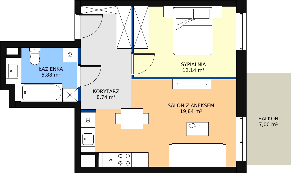 2 pokoje, apartament 46,60 m², piętro 3, oferta nr 46, Osiedle Terminus, Piastów, ul. Bodycha 122