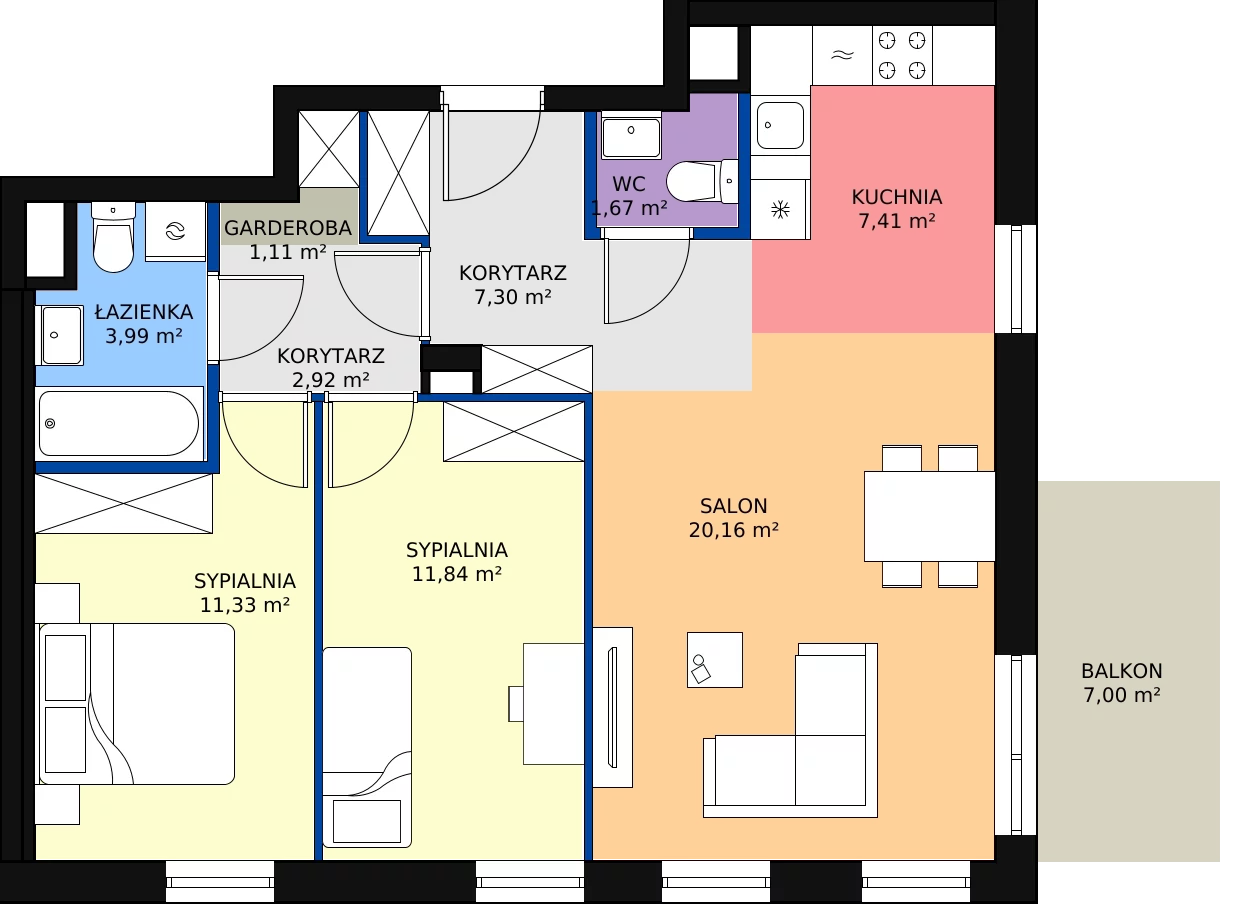 3 pokoje, apartament 67,73 m², piętro 3, oferta nr 18, Osiedle Terminus, Piastów, ul. Bodycha 122