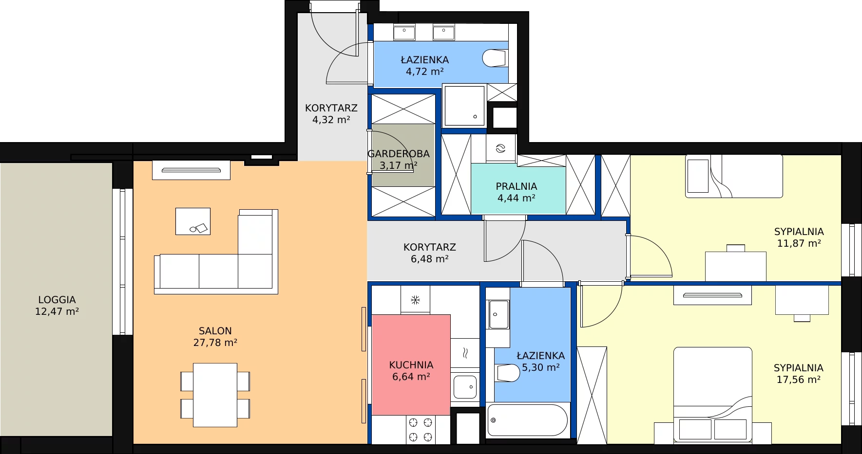 3 pokoje, apartament 92,28 m², piętro 1, oferta nr 33, Osiedle Terminus, Piastów, ul. Bodycha 122