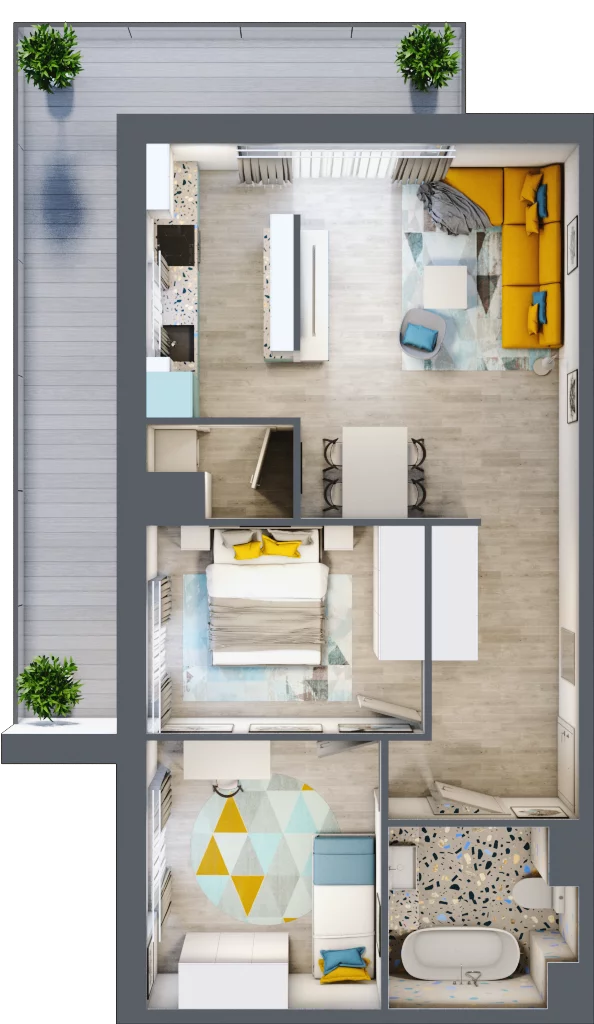 3 pokoje, mieszkanie 66,44 m², parter, oferta nr 1.1.1., Apartamenty Stawowa, Opole, Szczepanowice, ul. Stawowa 59D-E