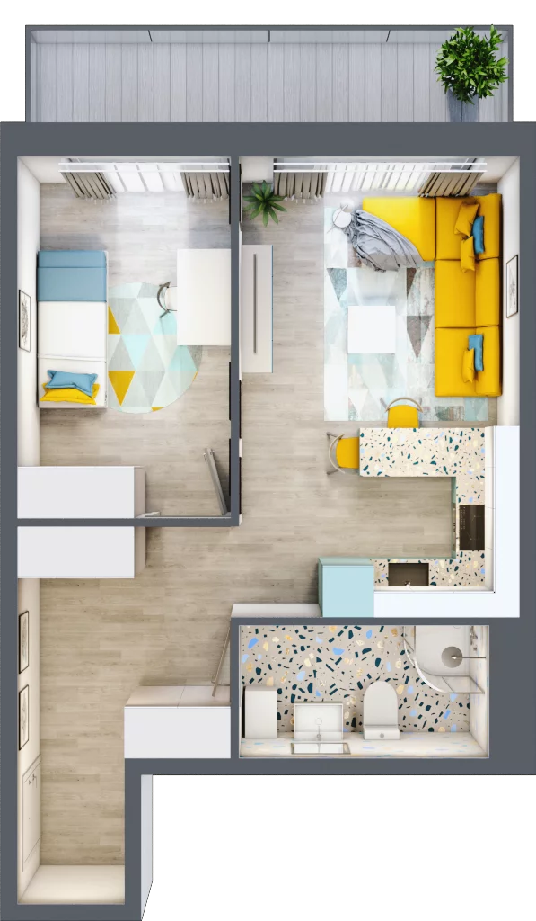 2 pokoje, mieszkanie 42,23 m², piętro 1, oferta nr 2.1.14., Apartamenty Stawowa, Opole, Szczepanowice, ul. Stawowa 59D-E