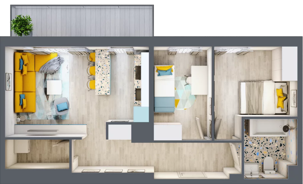 3 pokoje, mieszkanie 59,43 m², parter, oferta nr 1.2.1., Apartamenty Stawowa, Opole, Szczepanowice, ul. Stawowa 59D-E