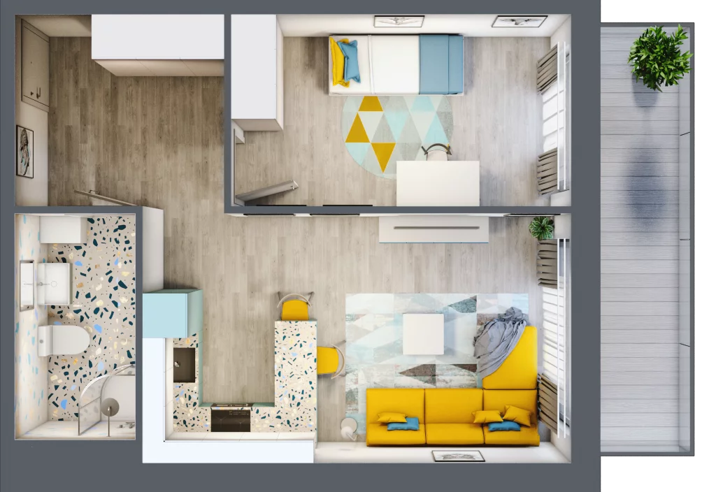 2 pokoje, mieszkanie 41,01 m², piętro 1, oferta nr 2.2.21., Apartamenty Stawowa, Opole, Szczepanowice, ul. Stawowa 59D-E