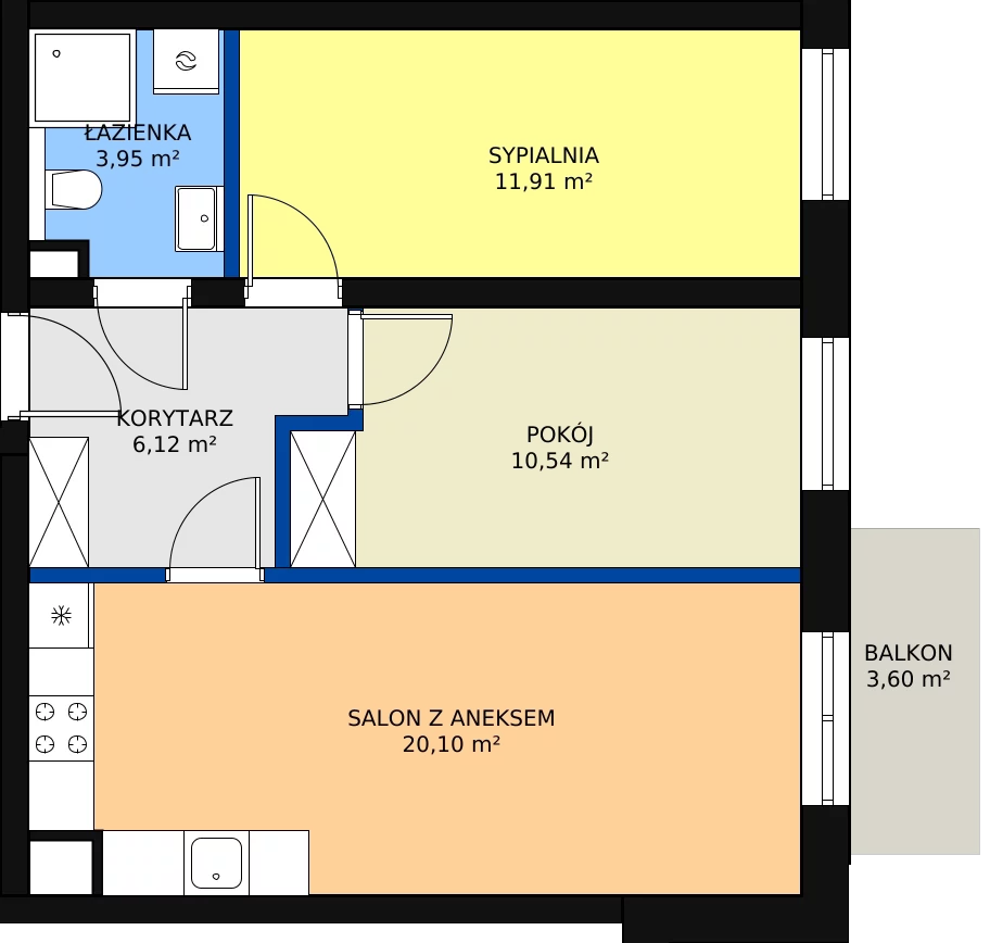 3 pokoje, mieszkanie 52,62 m², piętro 2, oferta nr A/2/25, Rudawska 5, Wrocław, Poświętne, ul. Ramiszowska