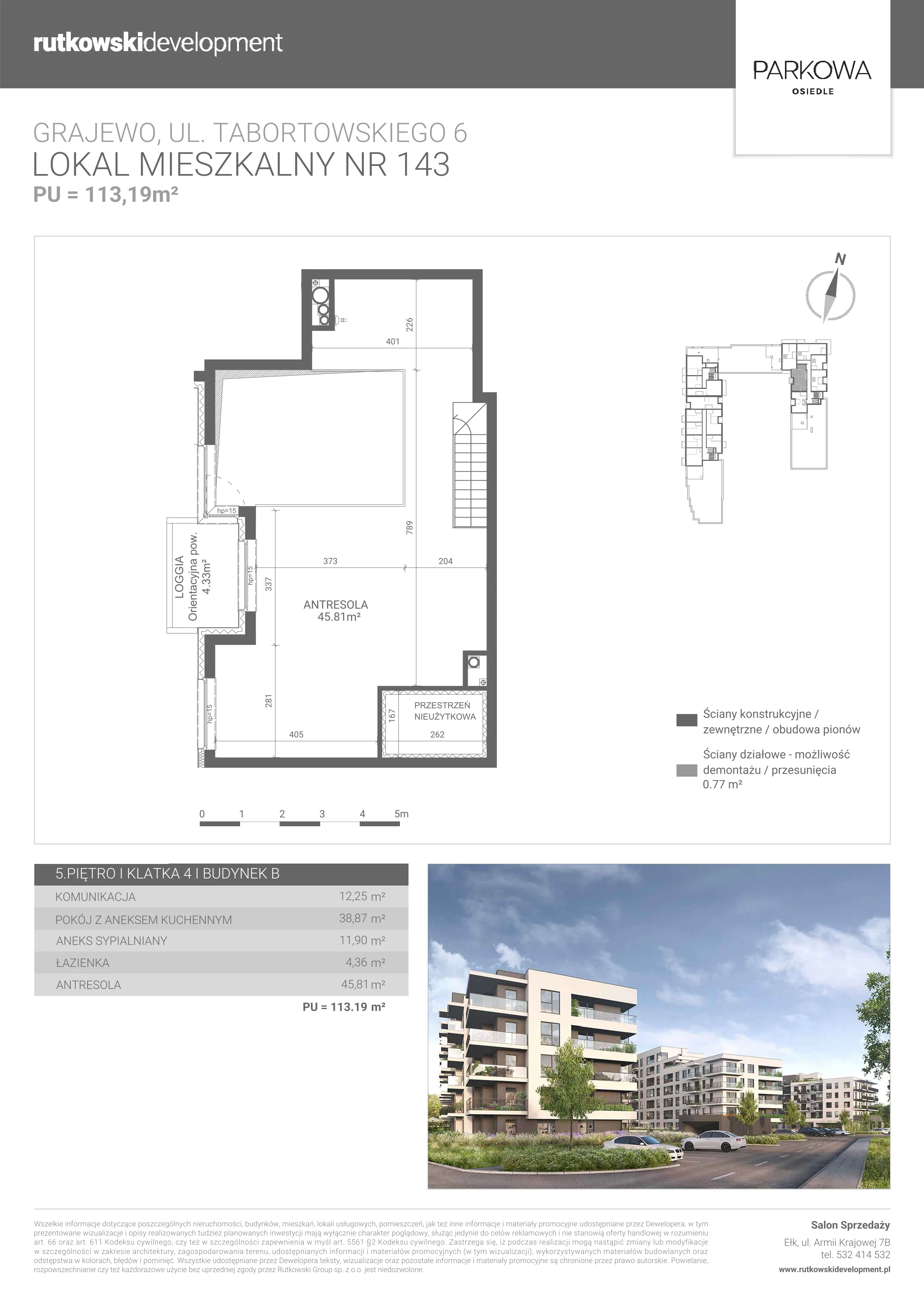 1 pokój, mieszkanie 113,19 m², piętro 5, oferta nr M143, Parkowa Osiedle, Grajewo, ul. mjr. Jana Tabortowskiego 6