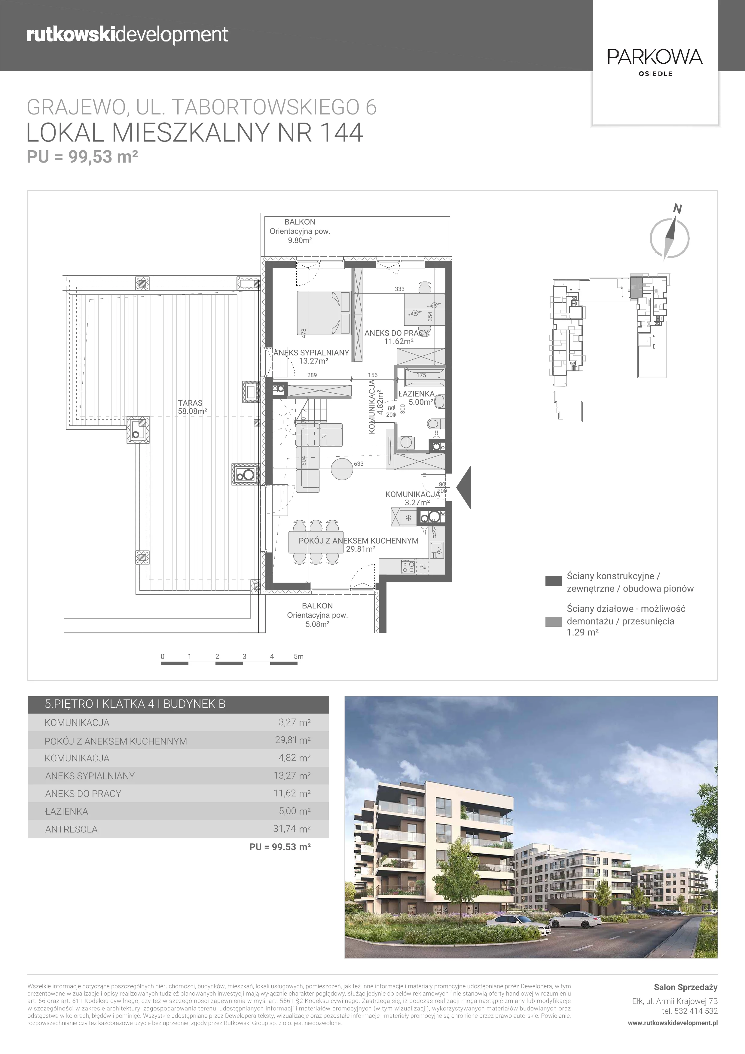 1 pokój, mieszkanie 99,53 m², piętro 5, oferta nr M144, Parkowa Osiedle, Grajewo, ul. mjr. Jana Tabortowskiego 6
