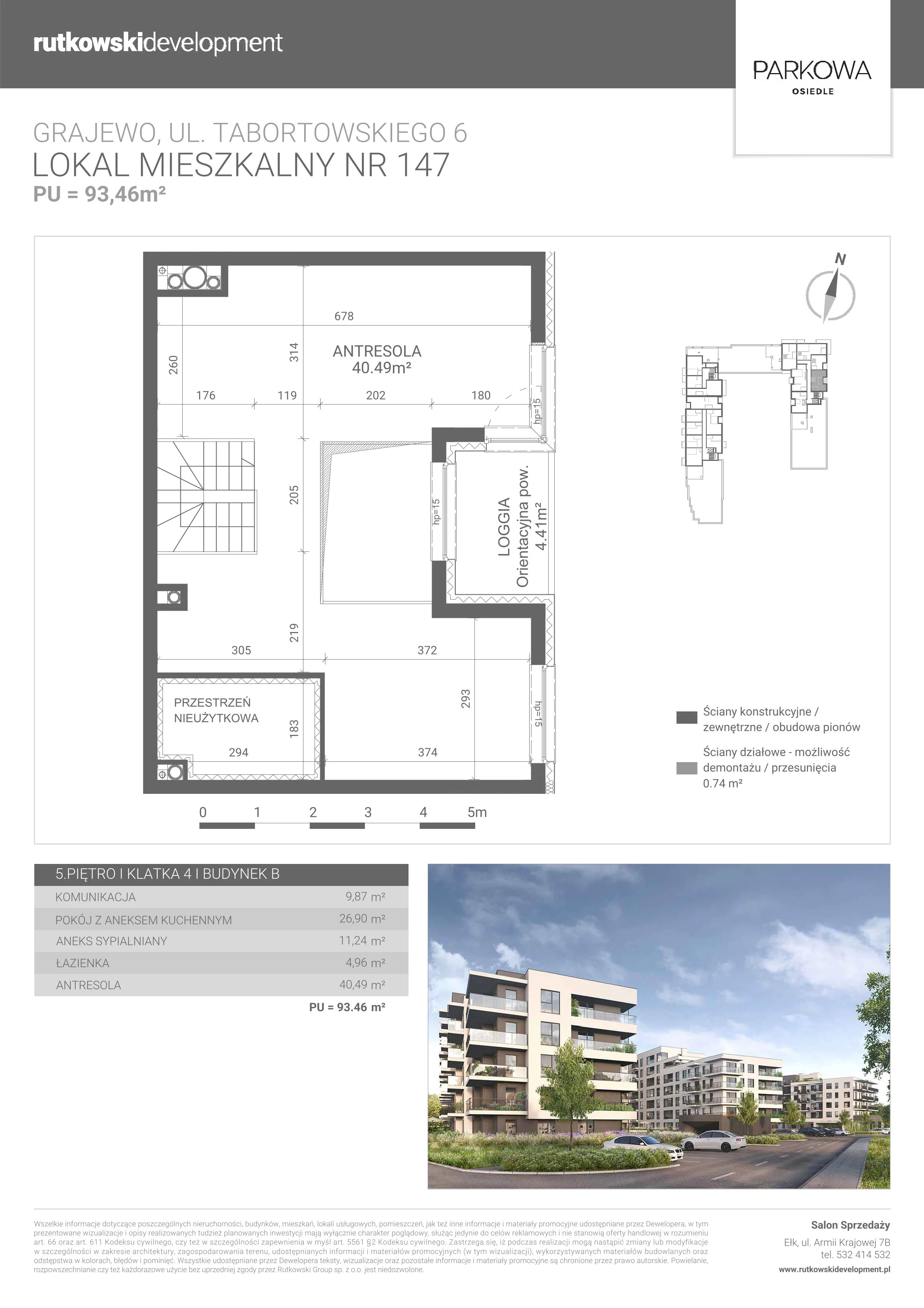 1 pokój, mieszkanie 93,46 m², piętro 5, oferta nr M147, Parkowa Osiedle, Grajewo, ul. mjr. Jana Tabortowskiego 6