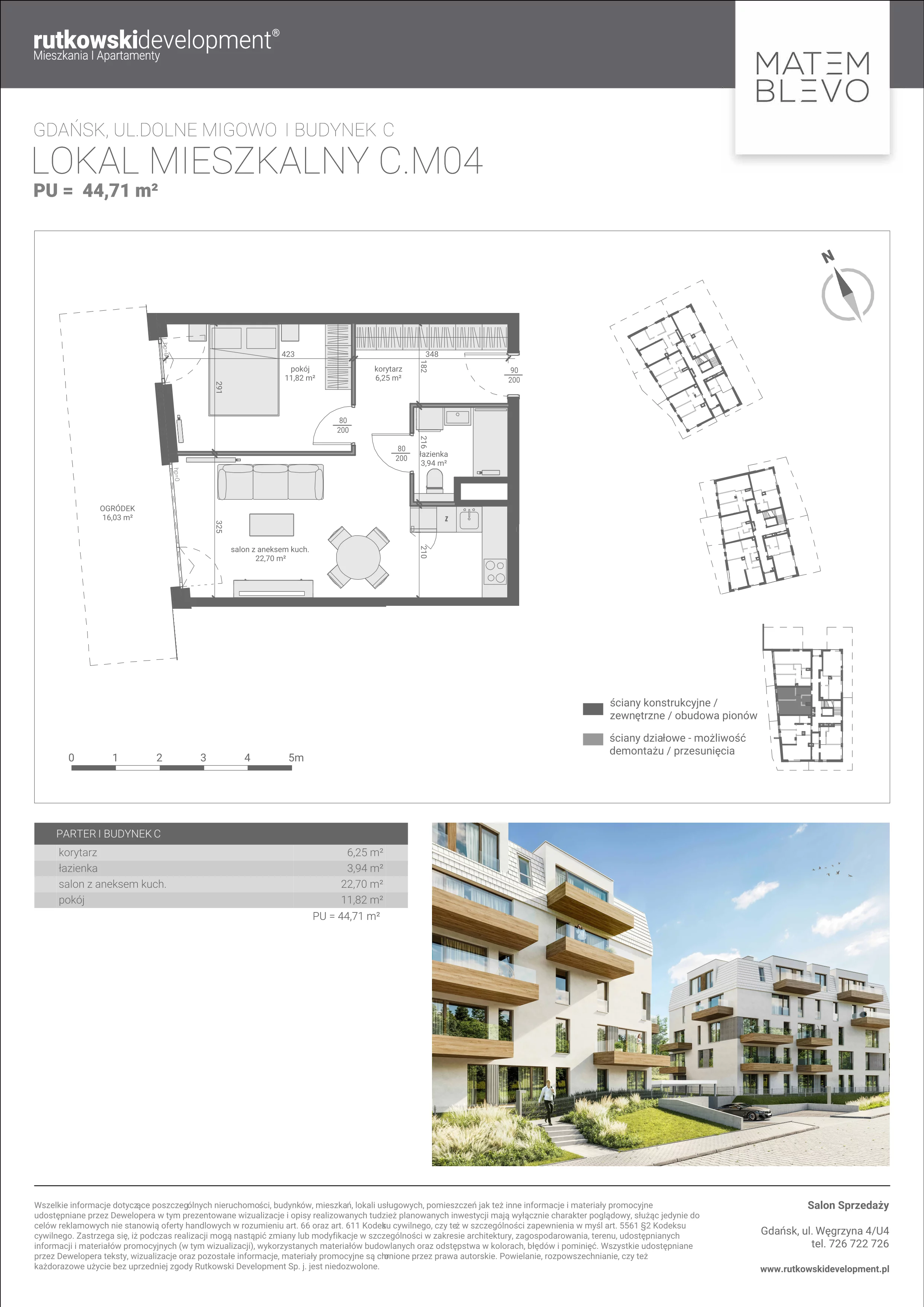 2 pokoje, mieszkanie 44,71 m², parter, oferta nr M4, Matemblevo - etap c, Gdańsk, Piecki-Migowo, ul. Dolne Migowo 23 E