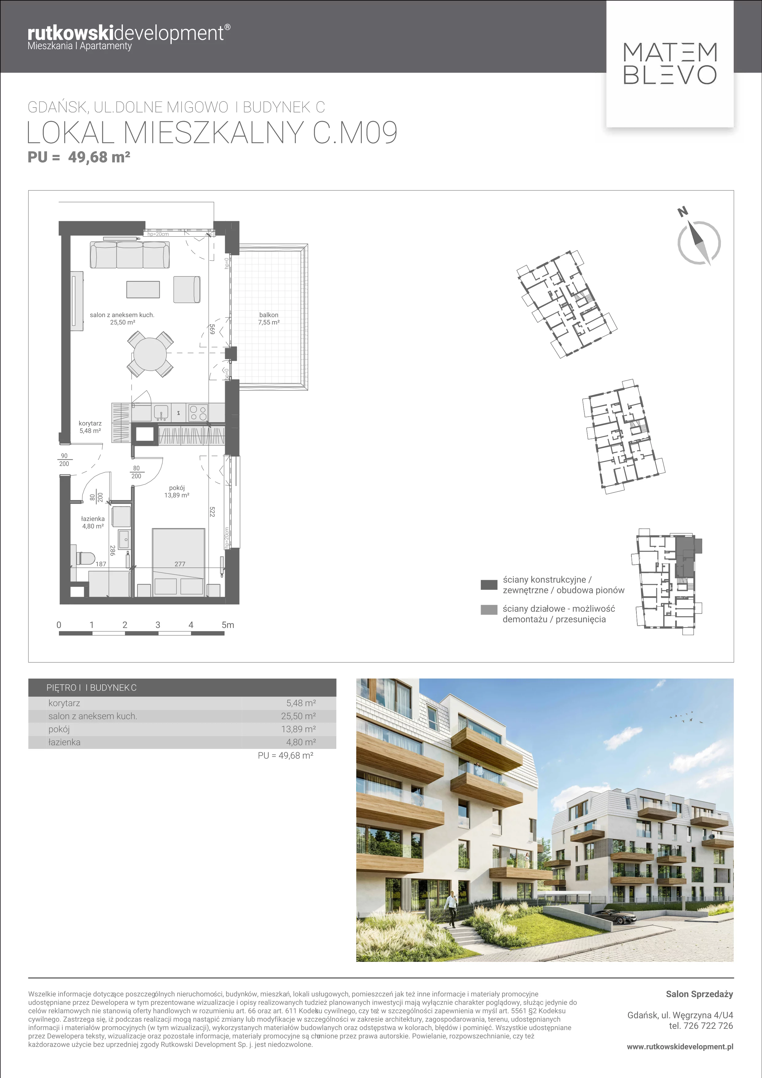 2 pokoje, mieszkanie 49,68 m², piętro 1, oferta nr M9, Matemblevo - etap c, Gdańsk, Piecki-Migowo, ul. Dolne Migowo 23 E