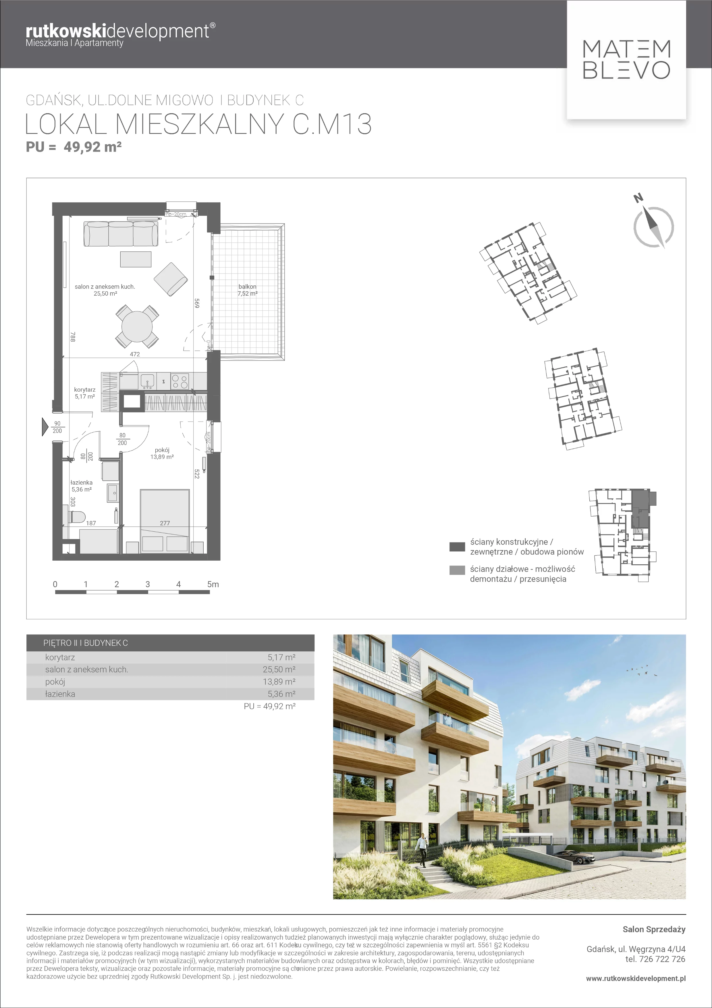 2 pokoje, mieszkanie 49,92 m², piętro 2, oferta nr M13, Matemblevo - etap c, Gdańsk, Piecki-Migowo, ul. Dolne Migowo 23 E