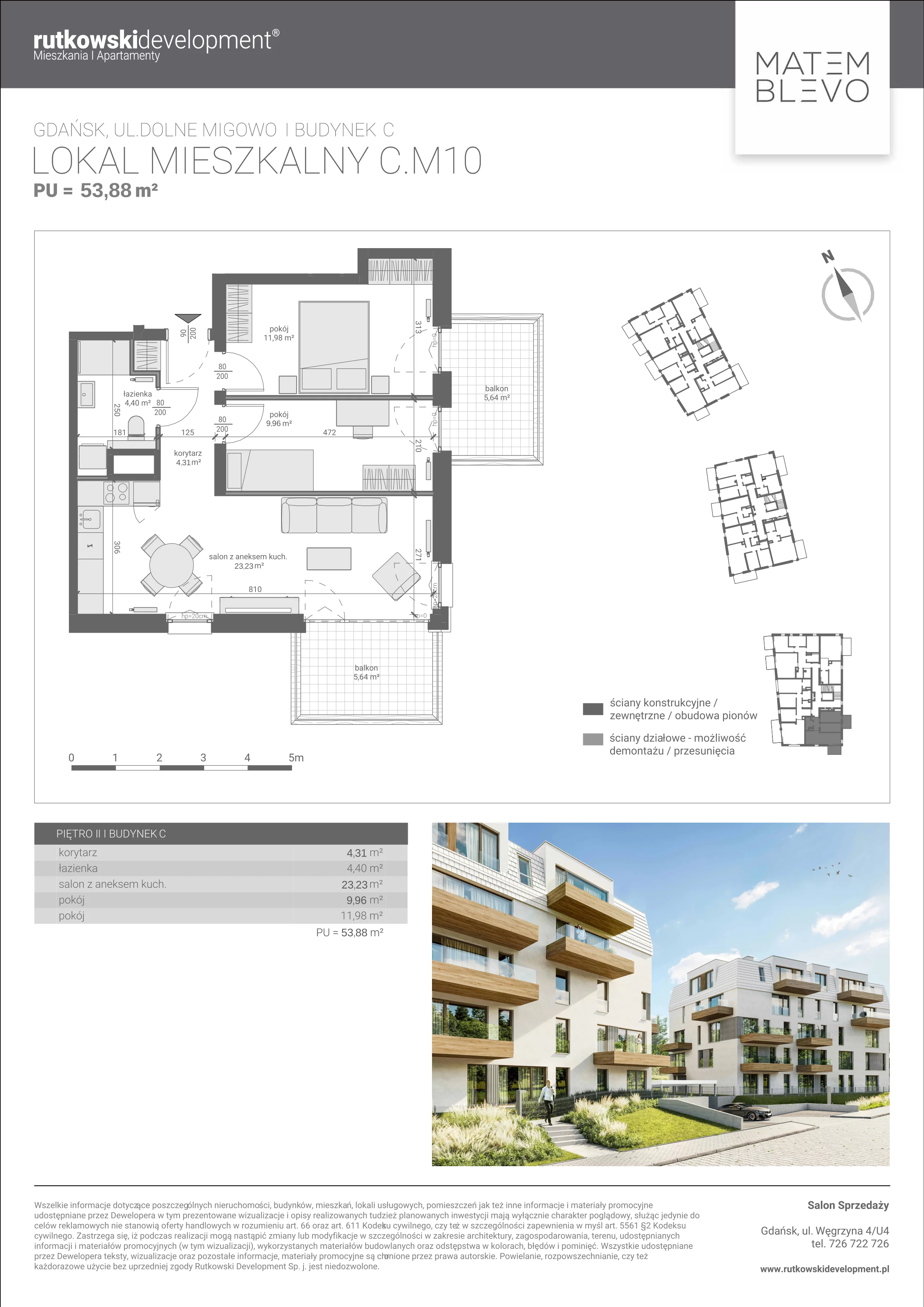 3 pokoje, mieszkanie 53,88 m², piętro 2, oferta nr M10, Matemblevo - etap c, Gdańsk, Piecki-Migowo, ul. Dolne Migowo 23 E