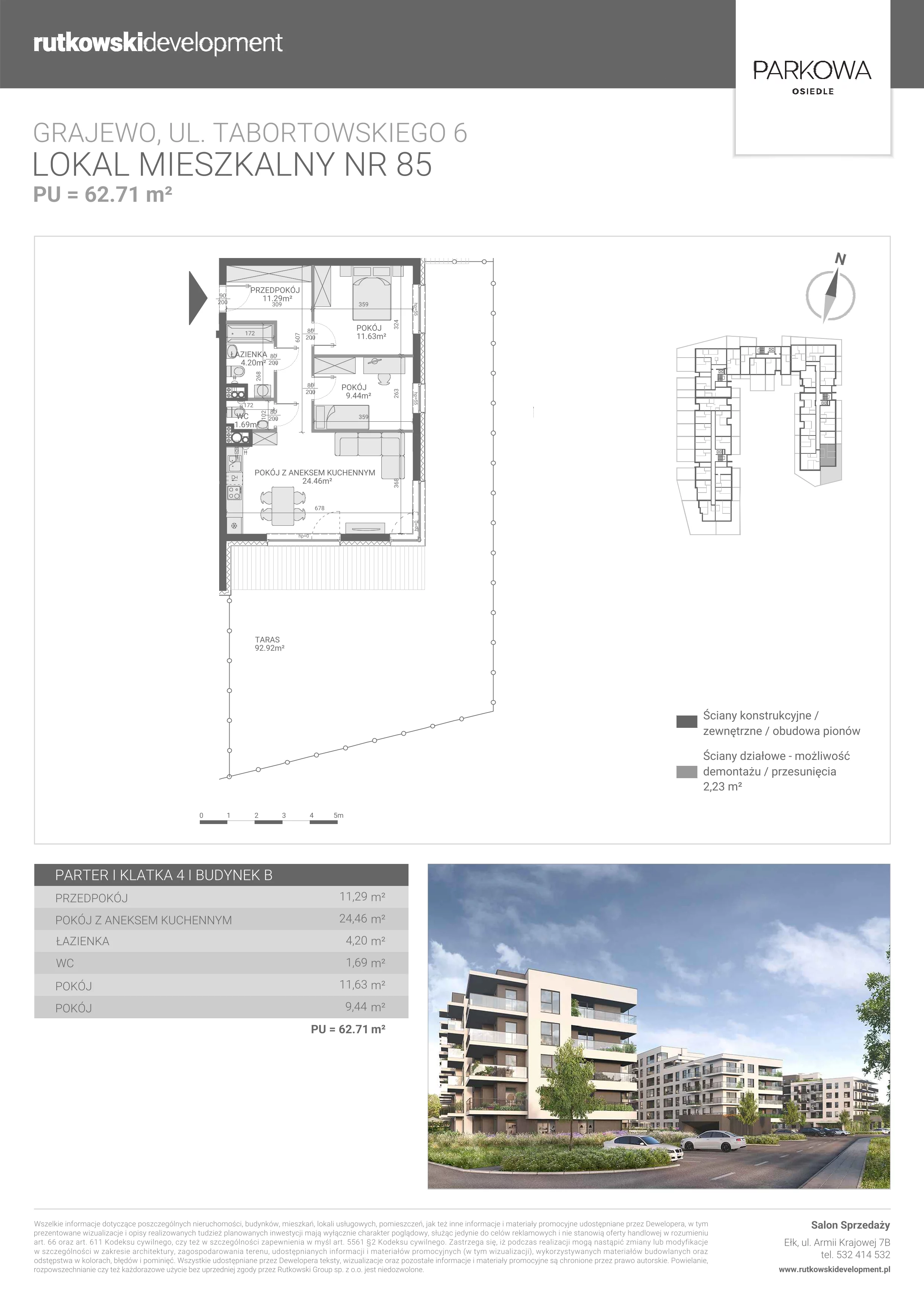 3 pokoje, mieszkanie 62,71 m², parter, oferta nr M85, Parkowa Osiedle, Grajewo, ul. mjr. Jana Tabortowskiego 6