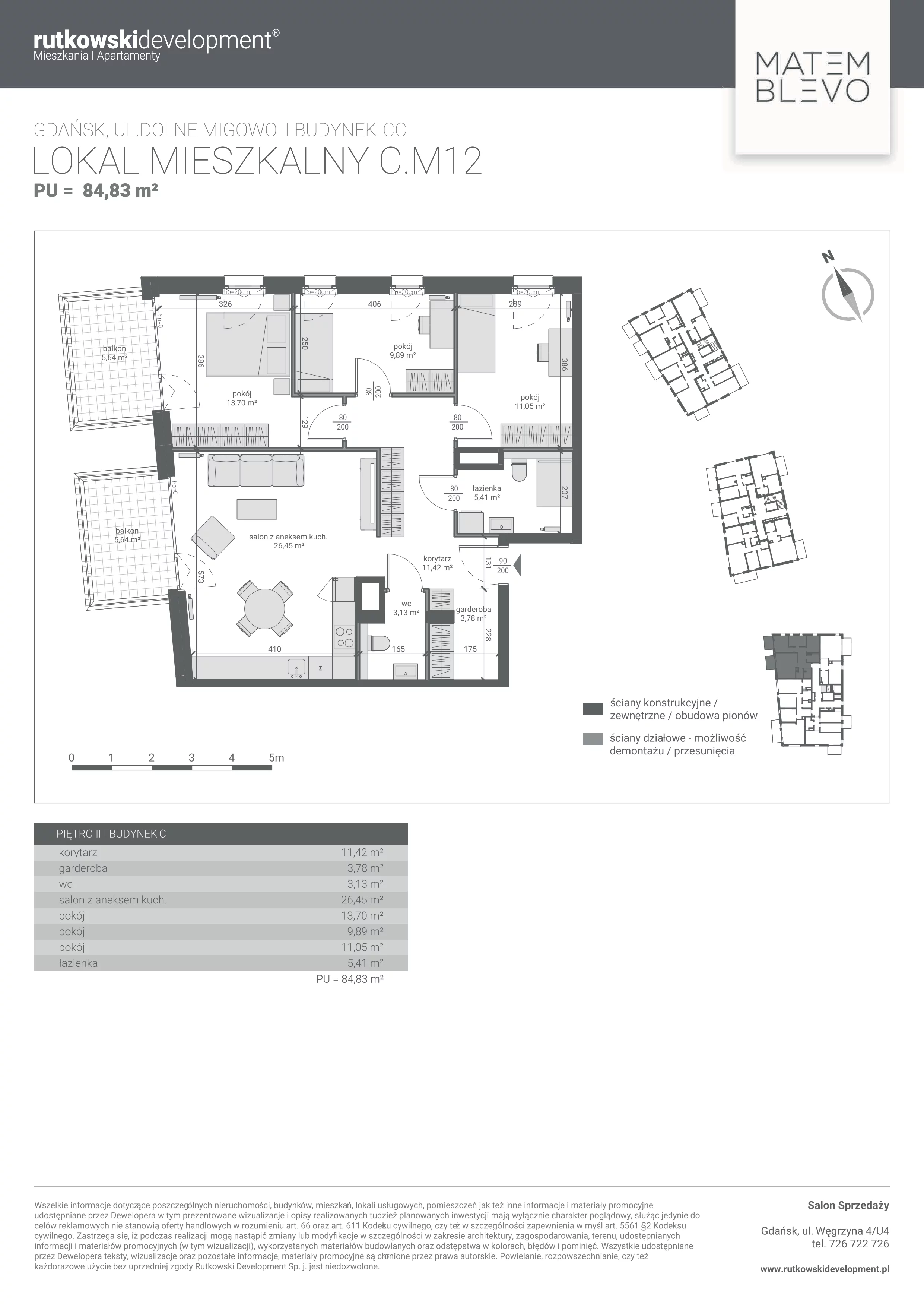 4 pokoje, mieszkanie 84,83 m², piętro 2, oferta nr M12, Matemblevo - etap c, Gdańsk, Piecki-Migowo, ul. Dolne Migowo 23 E
