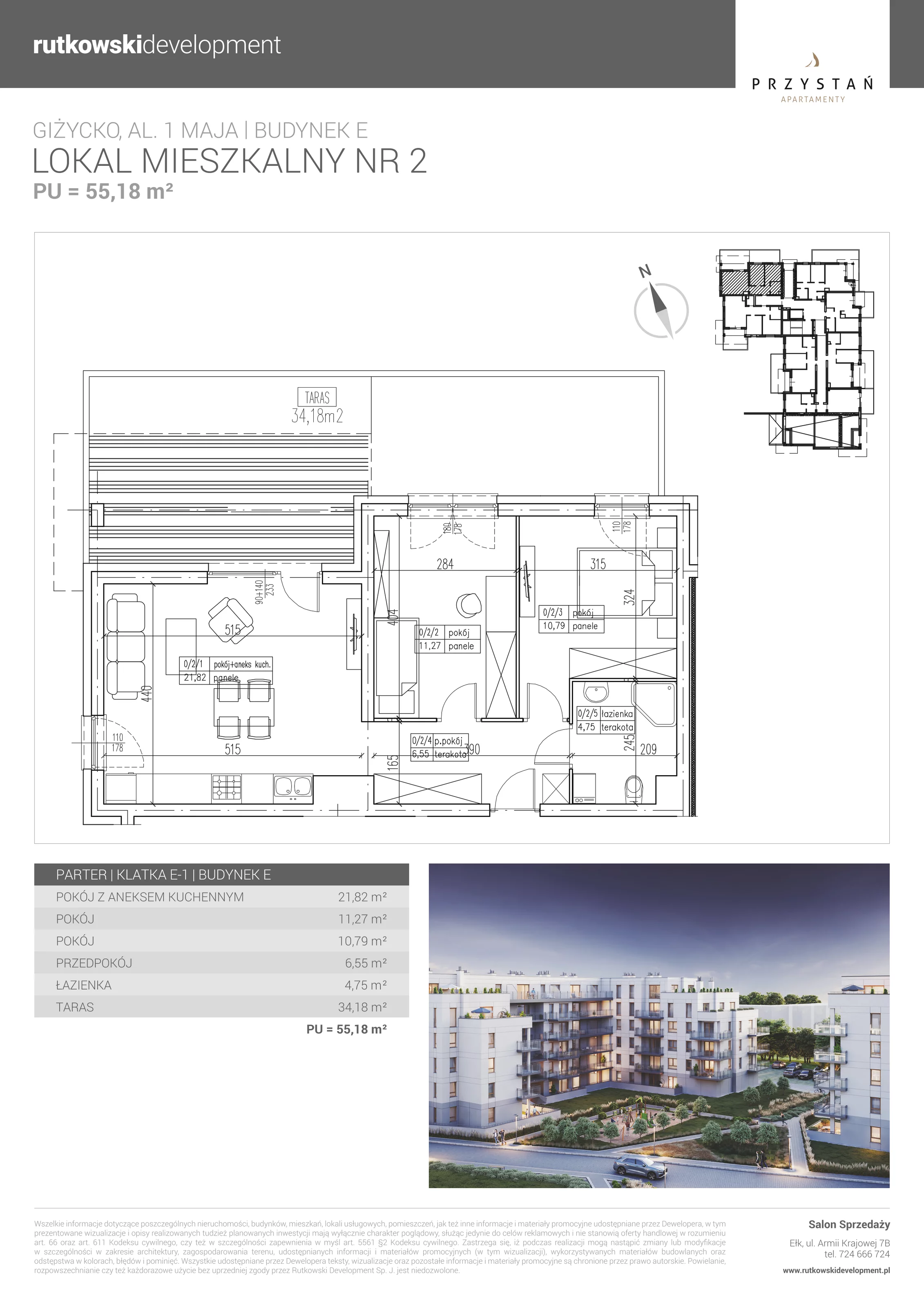 Apartament 55,18 m², parter, oferta nr M-2, Apartamenty Przystań - Etap E, Giżycko, al. 1 Maja