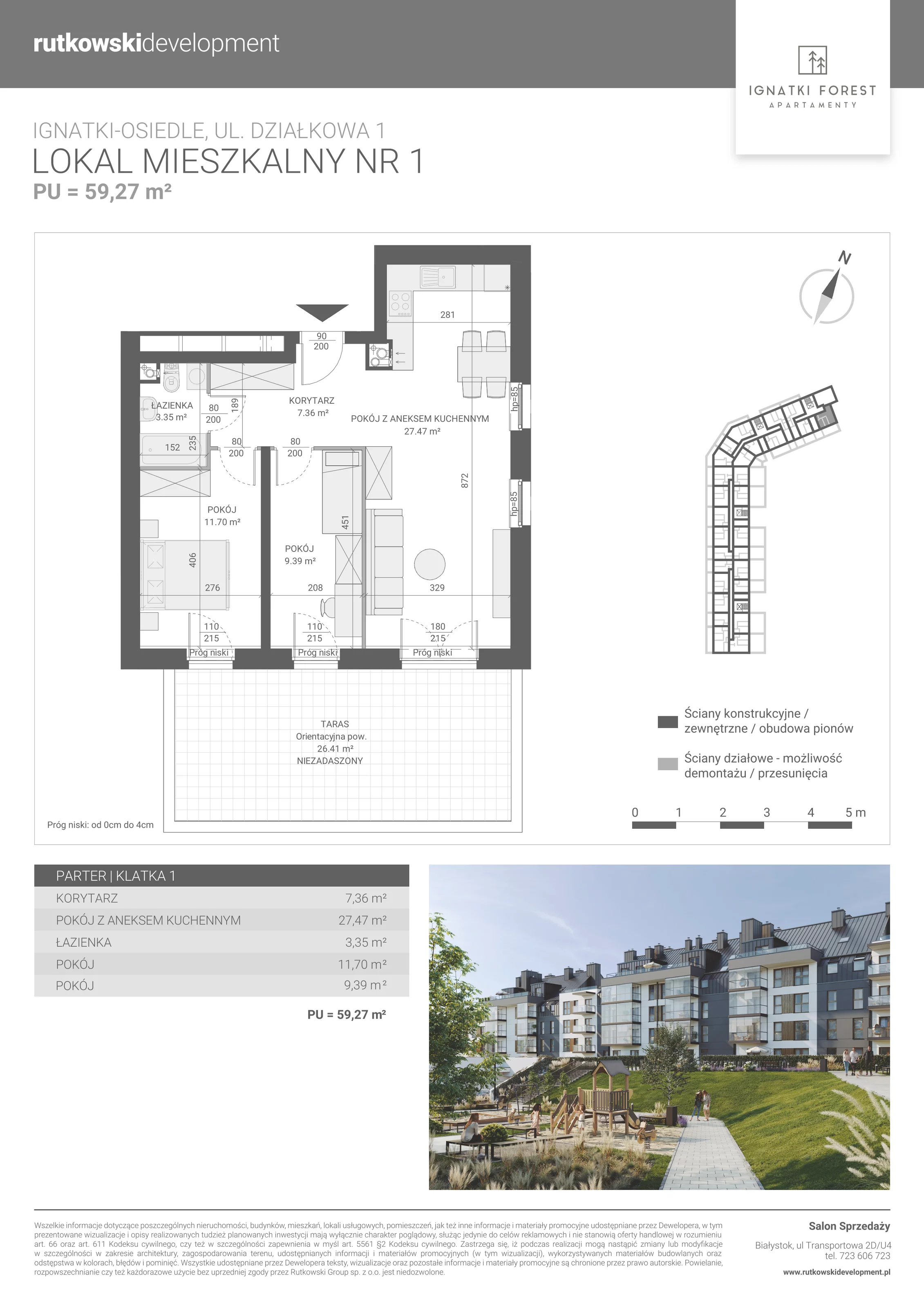 Apartament 59,27 m², parter, oferta nr 1/1, Ignatki Forest - Etap 1, Ignatki-Osiedle, ul. Działkowa 1