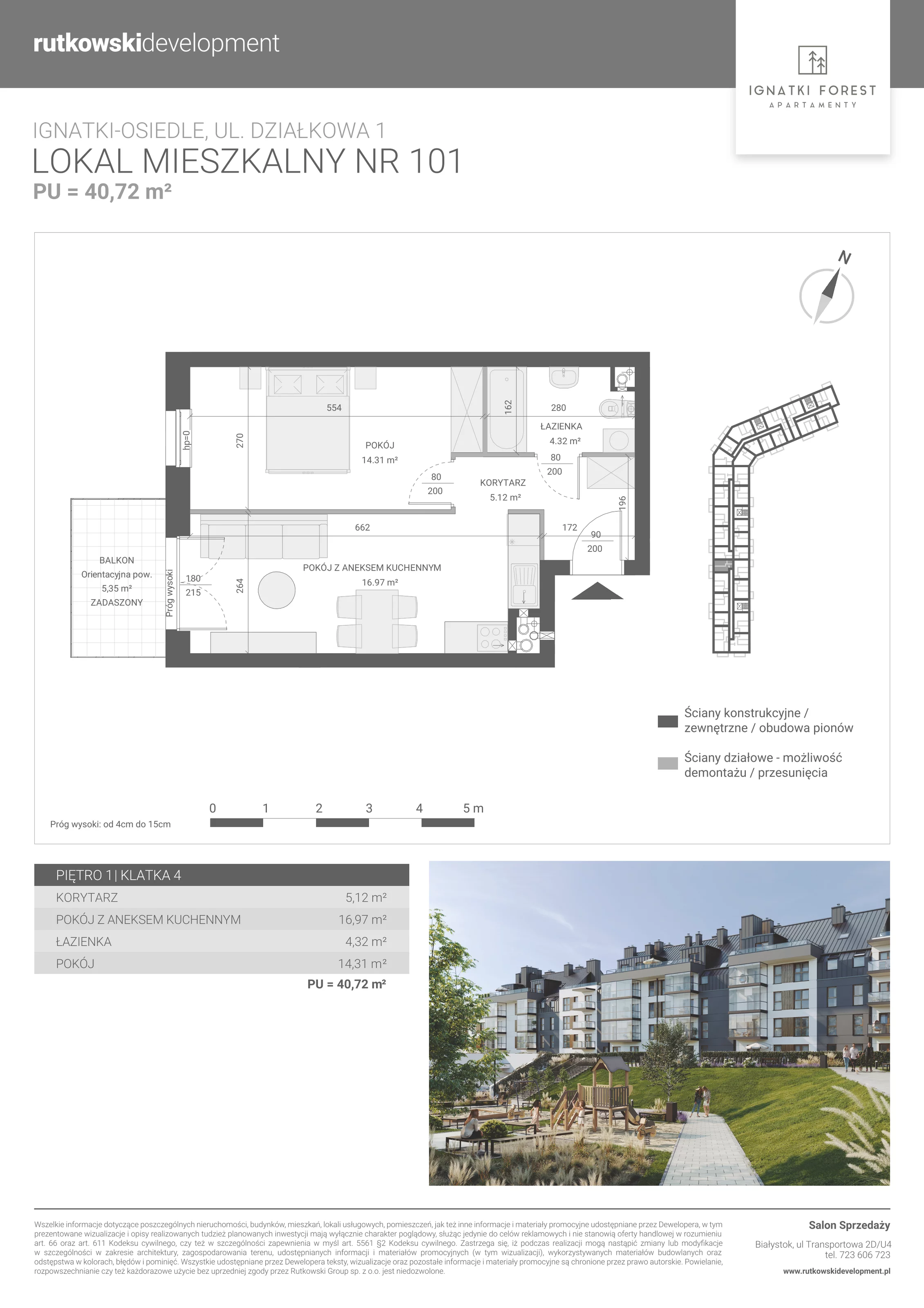 Apartament 40,72 m², piętro 1, oferta nr 4/101, Ignatki Forest - Etap 2, Ignatki-Osiedle, ul. Działkowa 1