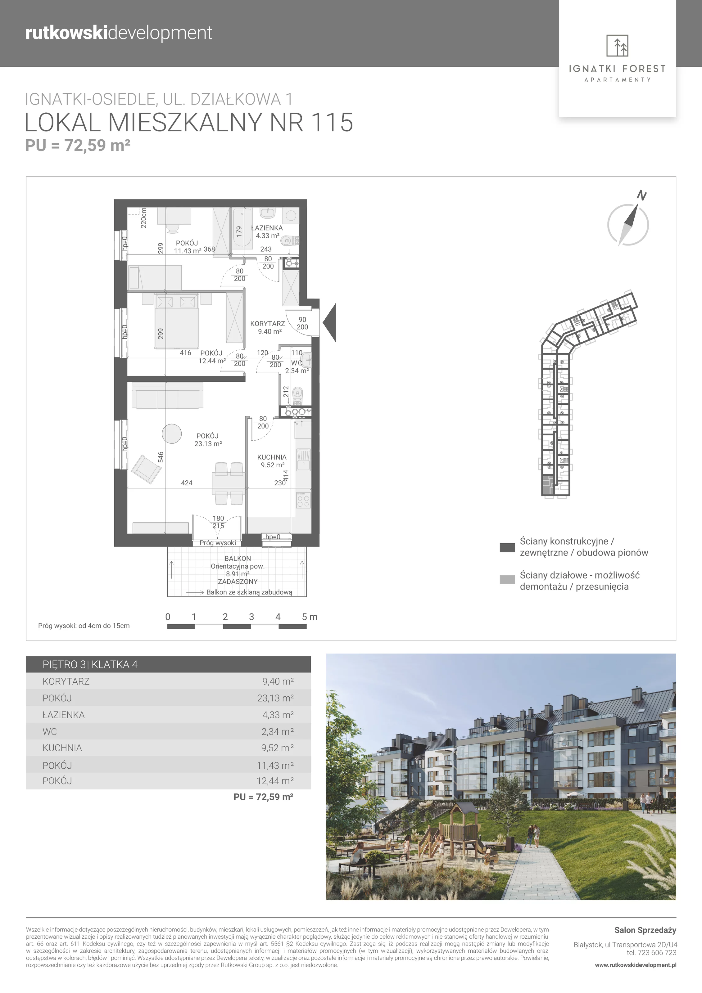 Apartament 72,59 m², piętro 3, oferta nr 4/115, Ignatki Forest - Etap 2, Ignatki-Osiedle, ul. Działkowa 1