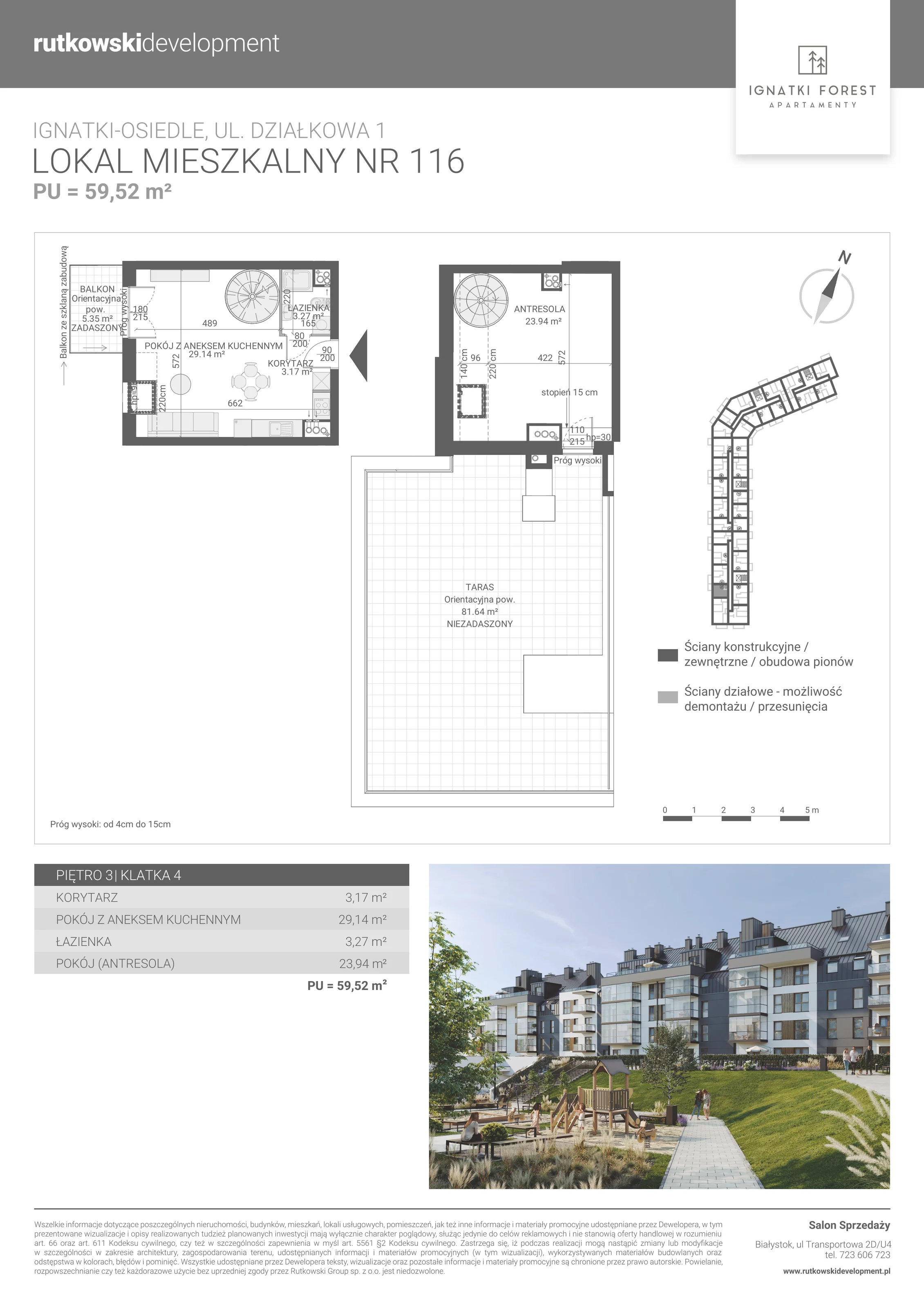 1 pokój, apartament 59,52 m², piętro 3, oferta nr 4/116, Ignatki Forest - Etap 2, Ignatki-Osiedle, ul. Działkowa 1