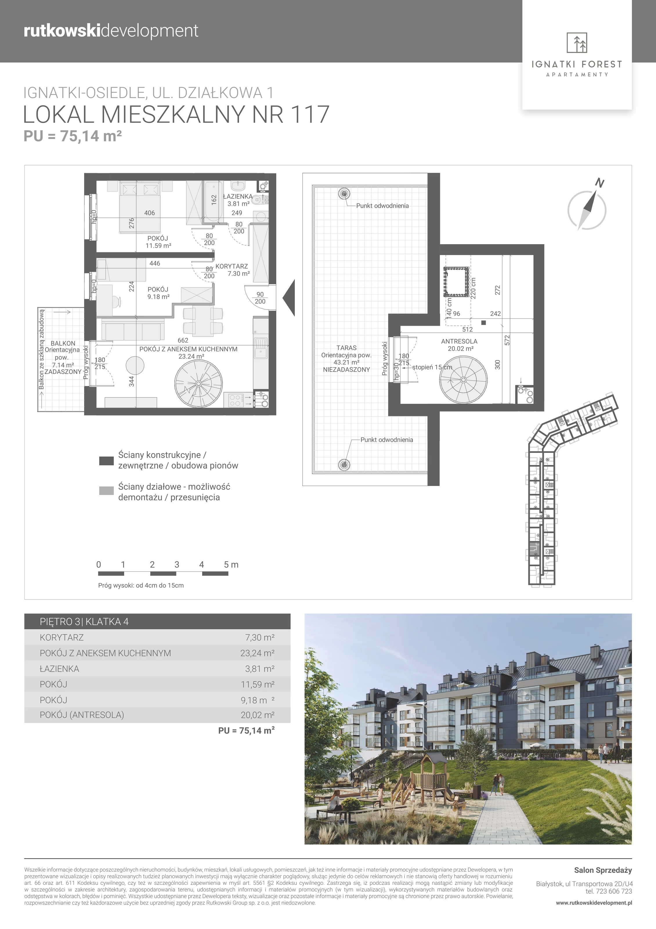 Apartament 75,14 m², piętro 3, oferta nr 4/117, Ignatki Forest - Etap 2, Ignatki-Osiedle, ul. Działkowa 1