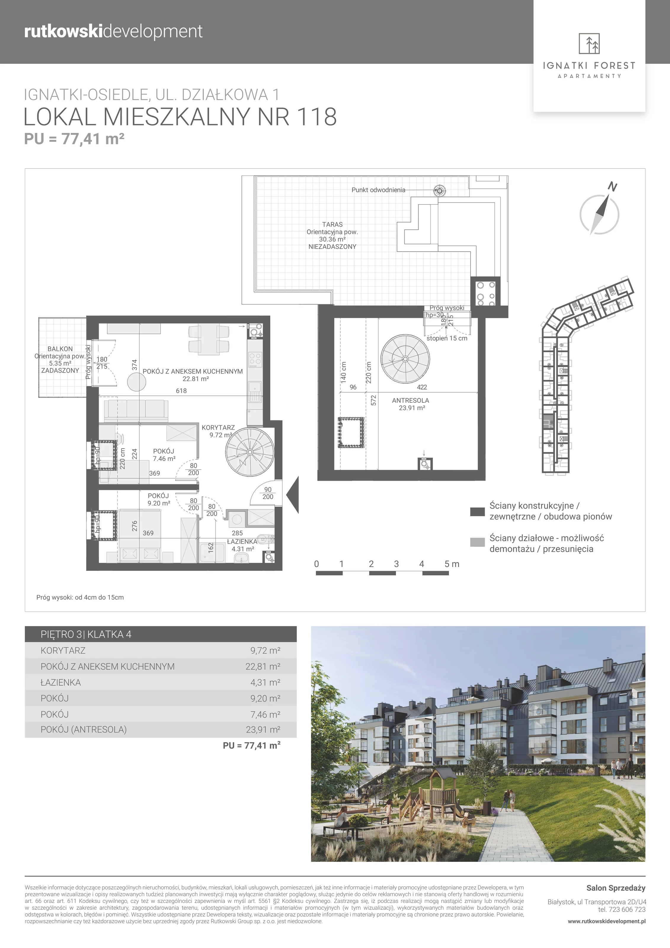 Apartament 77,41 m², piętro 3, oferta nr 4/118, Ignatki Forest - Etap 2, Ignatki-Osiedle, ul. Działkowa 1