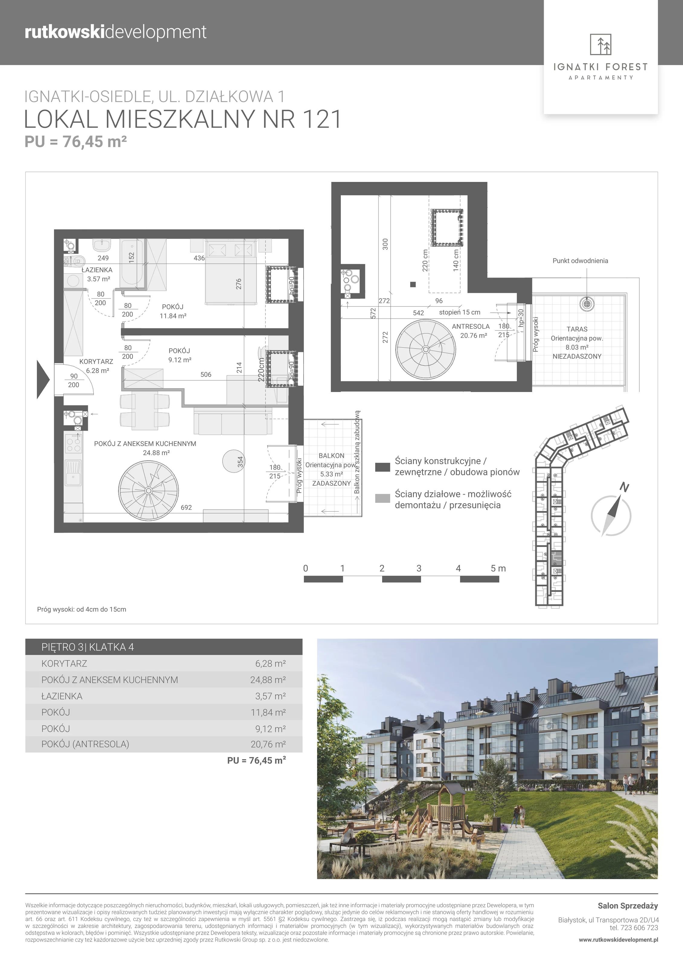 Apartament 76,45 m², piętro 3, oferta nr 4/121, Ignatki Forest - Etap 2, Ignatki-Osiedle, ul. Działkowa 1