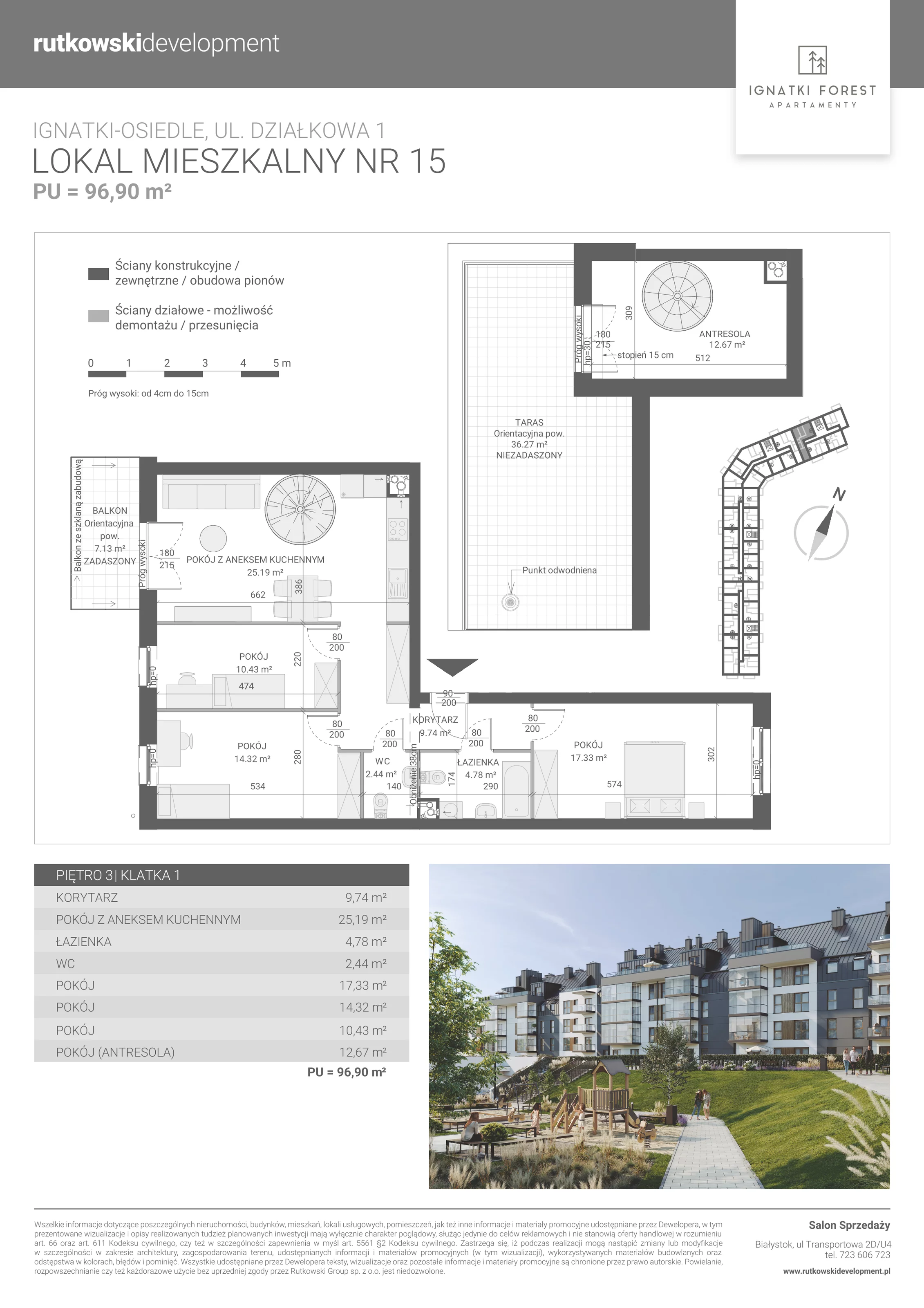 Apartament 96,90 m², piętro 3, oferta nr 1/15, Ignatki Forest - Etap 1, Ignatki-Osiedle, ul. Działkowa 1