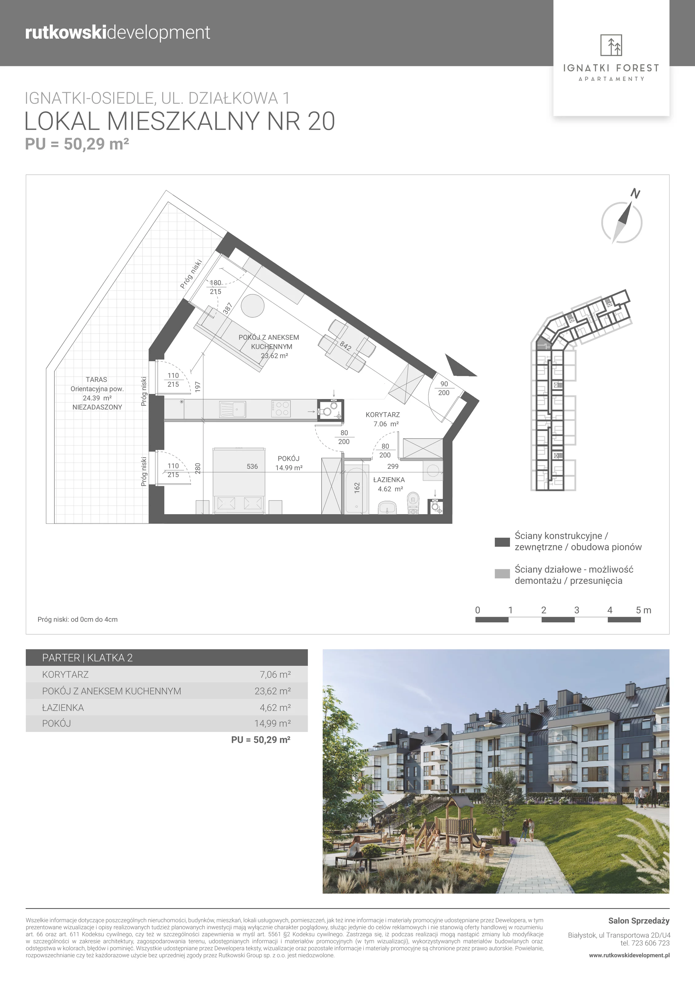 Apartament 50,29 m², parter, oferta nr 2/20, Ignatki Forest - Etap 1, Ignatki-Osiedle, ul. Działkowa 1