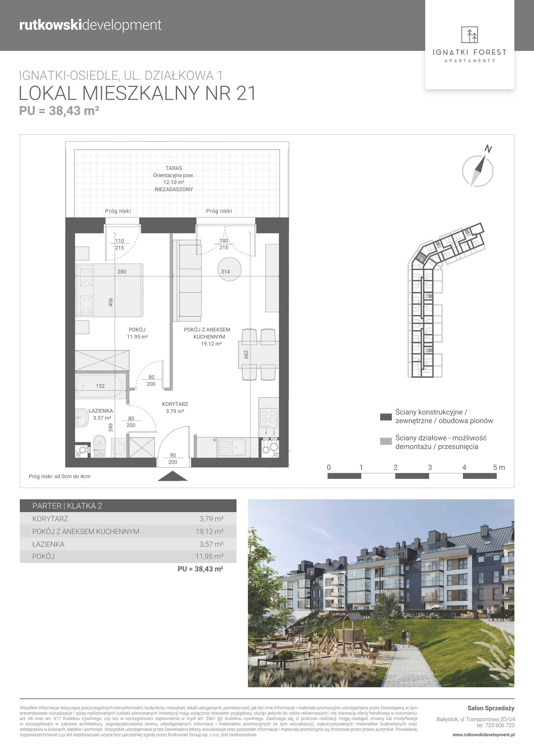2 pokoje, apartament 38,43 m², parter, oferta nr 2/21, Ignatki Forest - Etap 1, Ignatki-Osiedle, ul. Działkowa 1