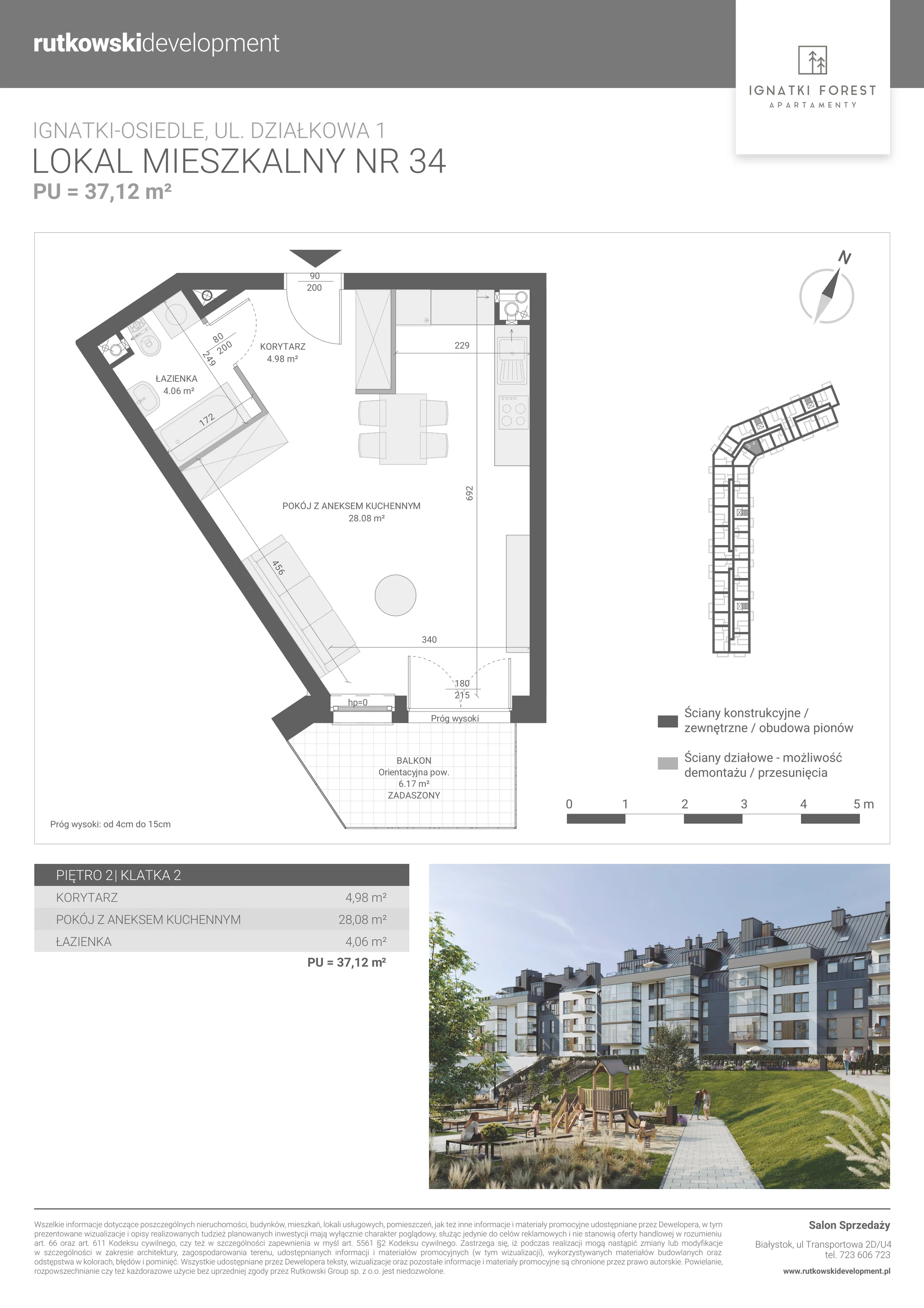 Apartament 37,12 m², piętro 2, oferta nr 2/34, Ignatki Forest - Etap 1, Ignatki-Osiedle, ul. Działkowa 1