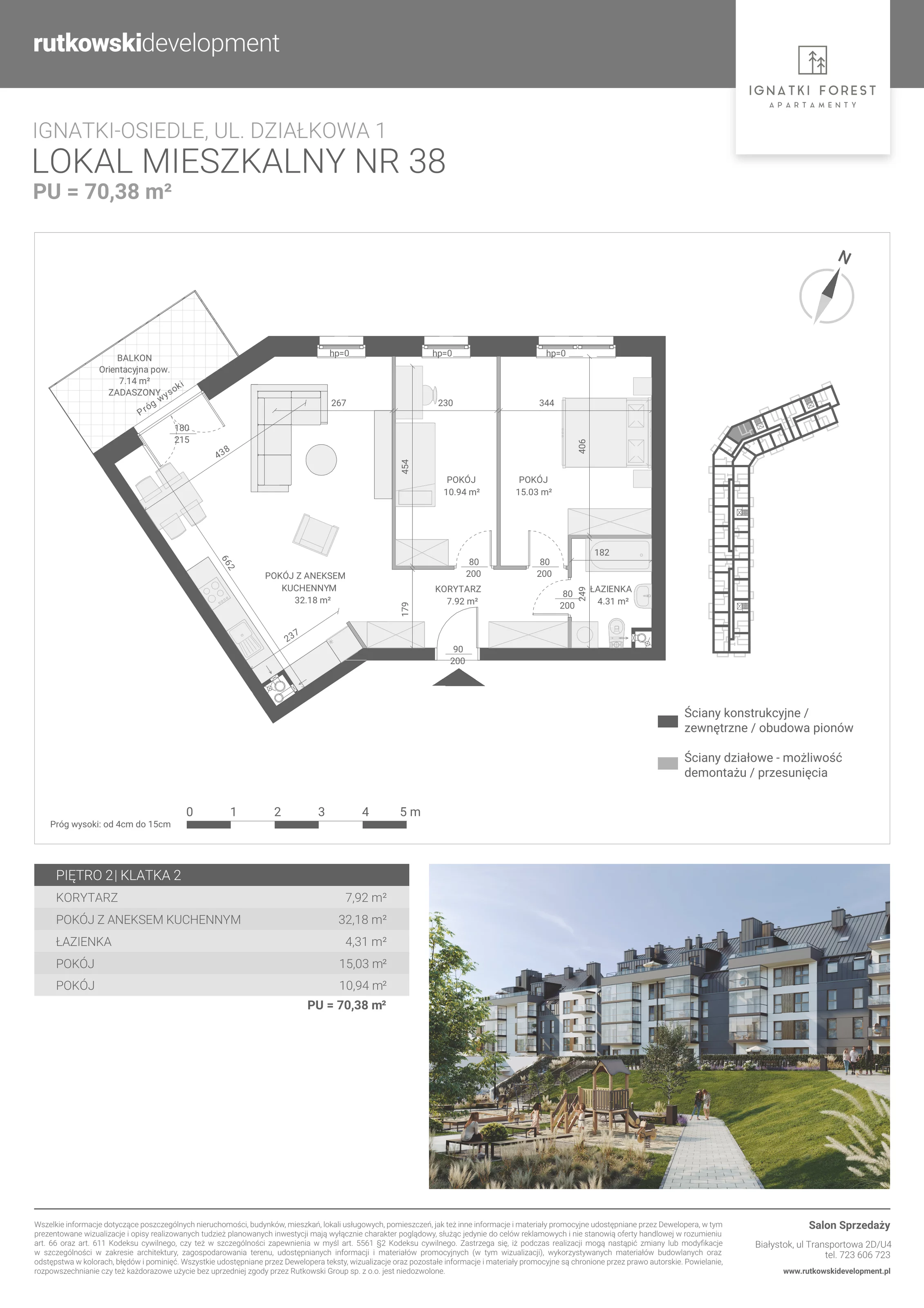 Apartament 70,38 m², piętro 2, oferta nr 2/38, Ignatki Forest - Etap 1, Ignatki-Osiedle, ul. Działkowa 1