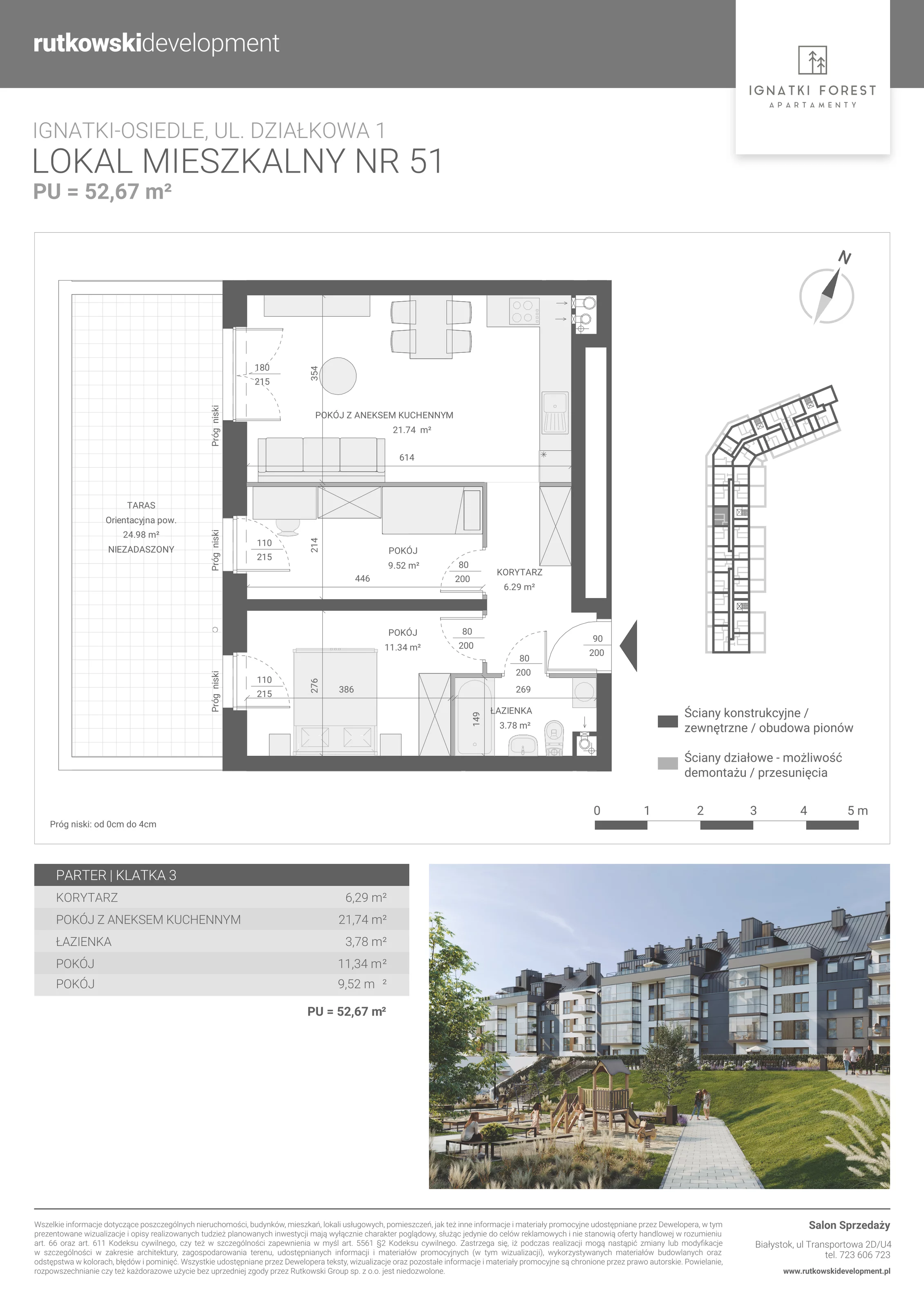 Apartament 52,67 m², parter, oferta nr 3/51, Ignatki Forest - Etap 2, Ignatki-Osiedle, ul. Działkowa 1