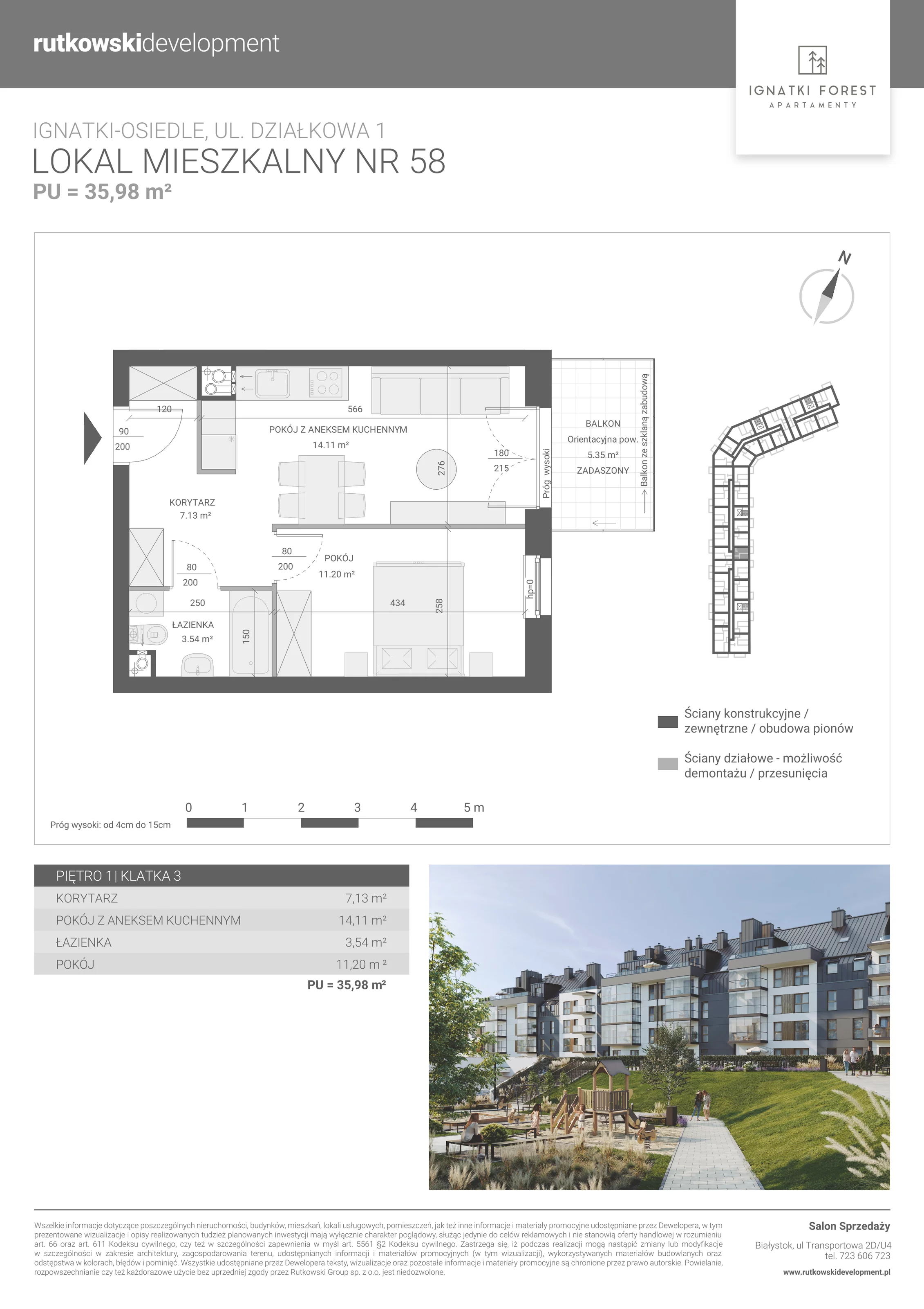 Apartament 35,98 m², piętro 1, oferta nr 3/58, Ignatki Forest - Etap 2, Ignatki-Osiedle, ul. Działkowa 1